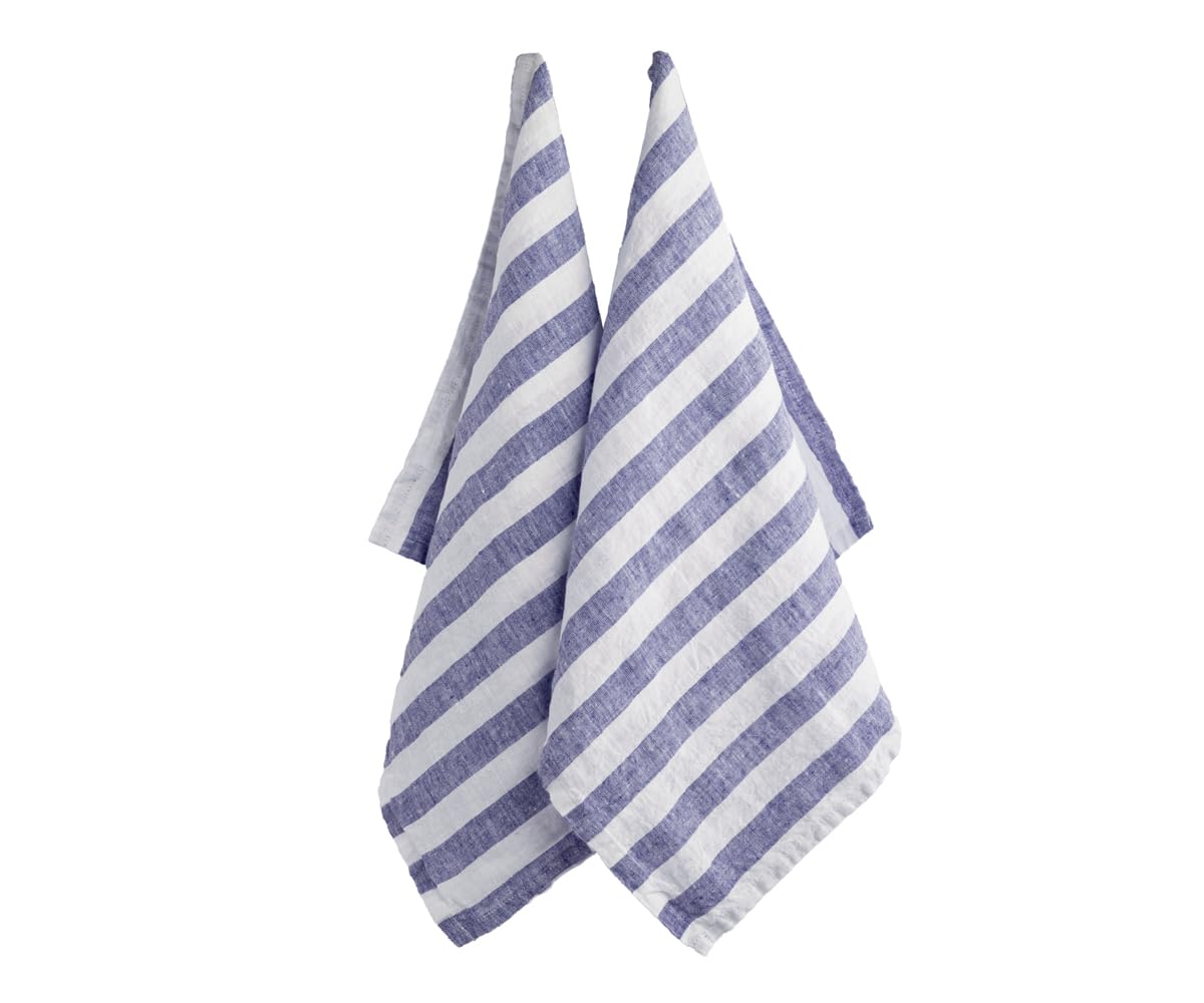 French Linen Tea Towels — Blue Stripe (Set of 2)