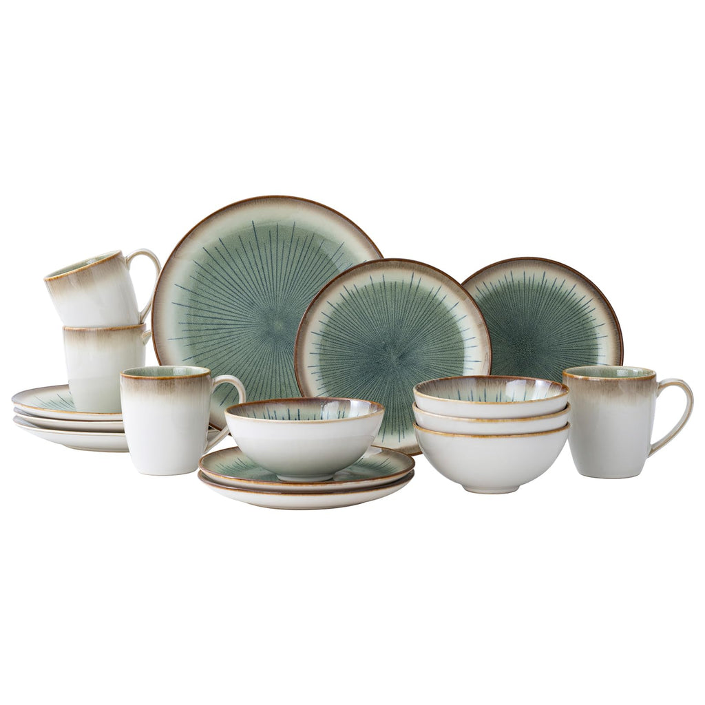 WHITEPEONY Stoneware Dinner Set — Gemstone Green, Service for 4 (16 pc)