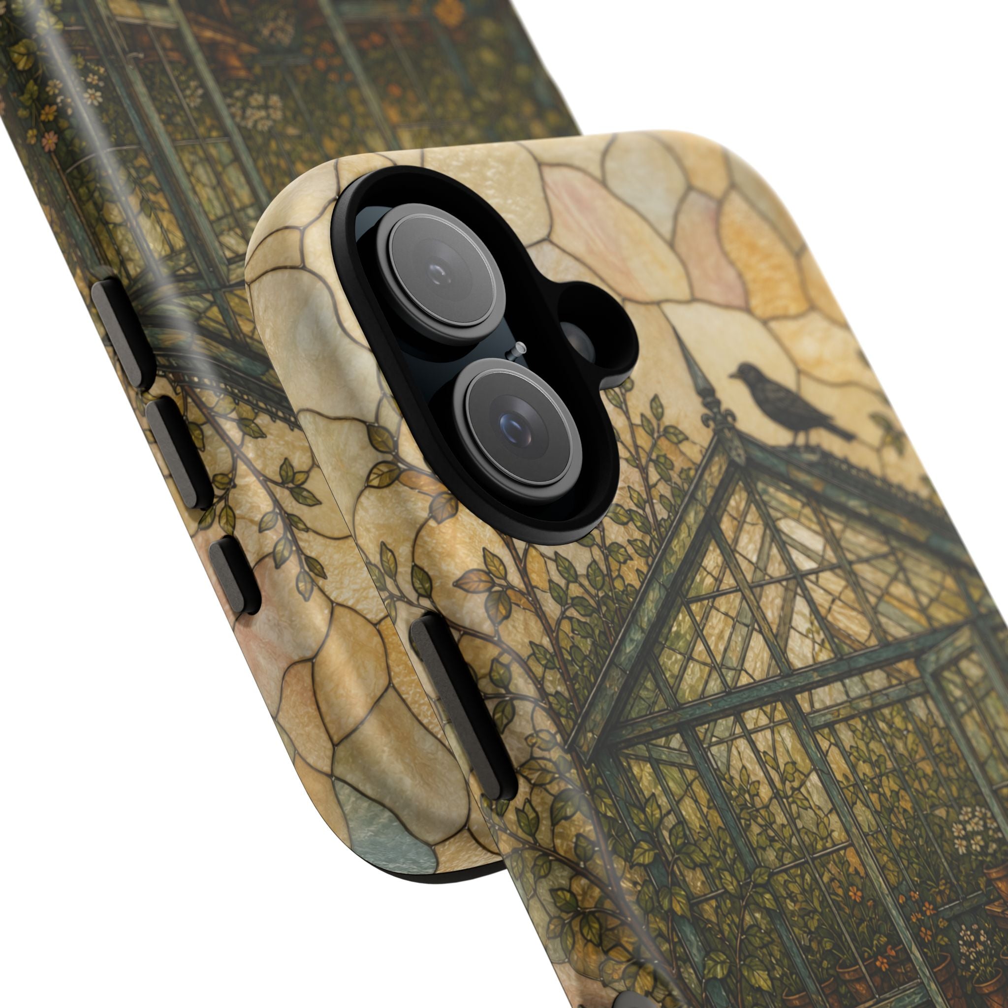 Stained Glass iPhone Case for iPhone 15–17, Botanical Greenhouse