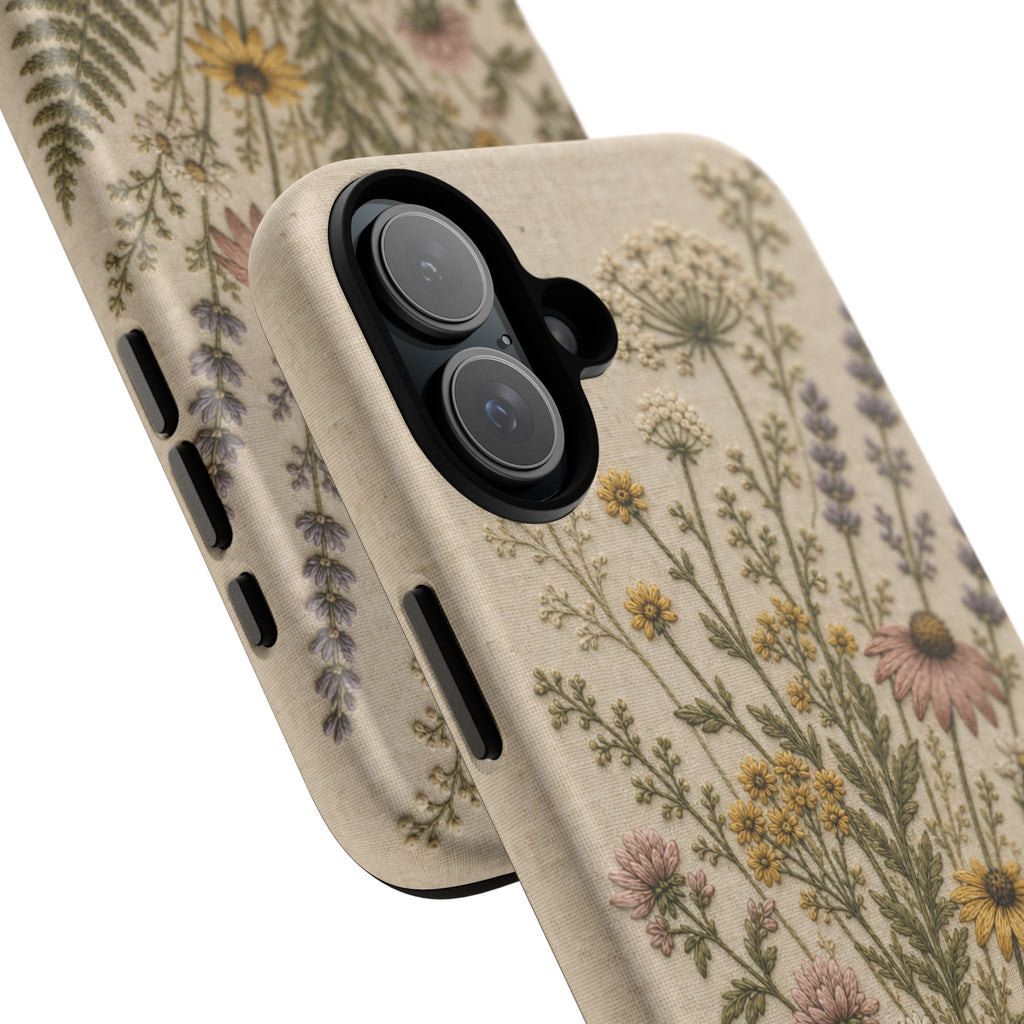 Floral Matte iPhone Case for iPhone 15–17, Embroidered Meadow