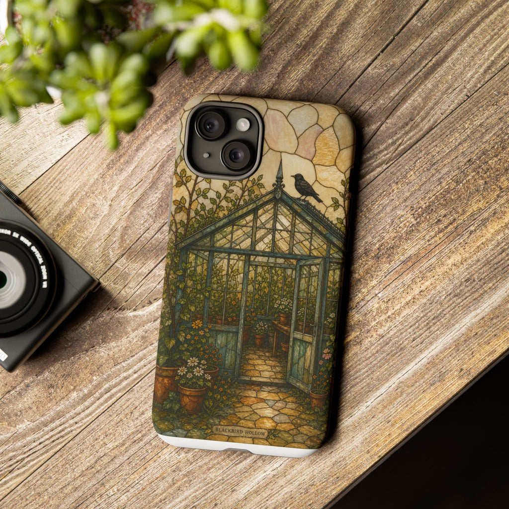 Stained Glass iPhone Case for iPhone 15–17, Botanical Greenhouse