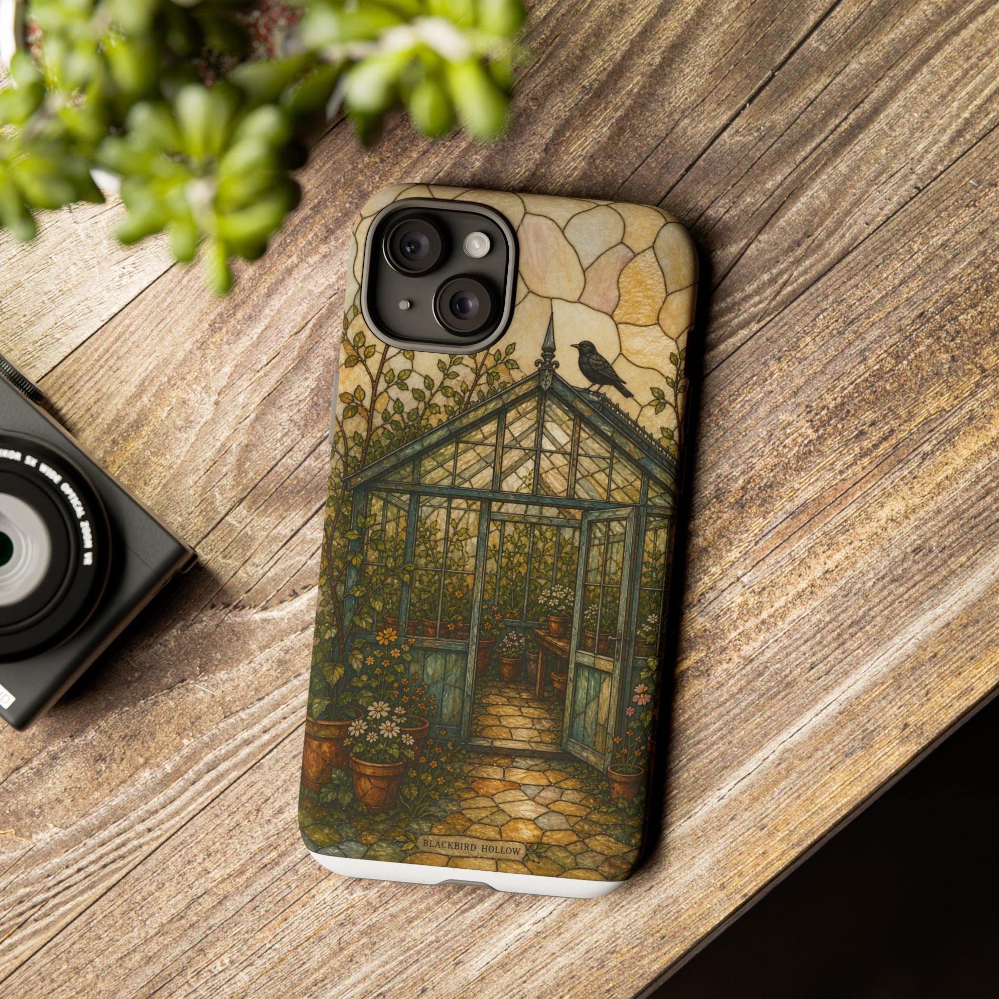 Stained Glass iPhone Case for iPhone 15–17, Botanical Greenhouse