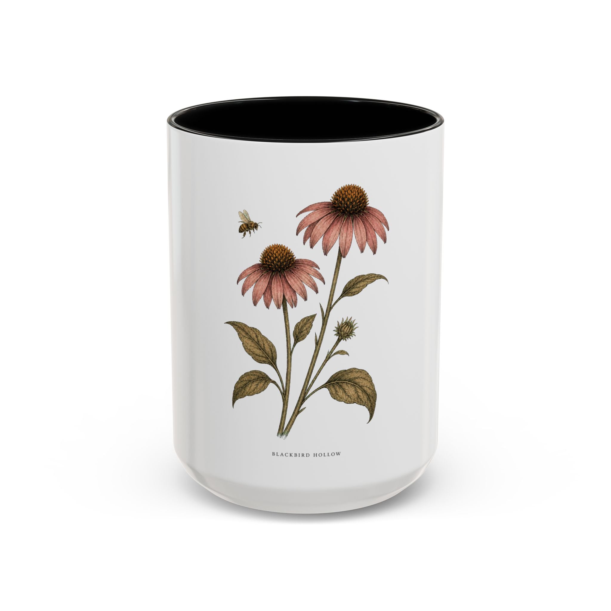 Botanical Coffee Mug, Echinacea and Honeybee Garden Design
