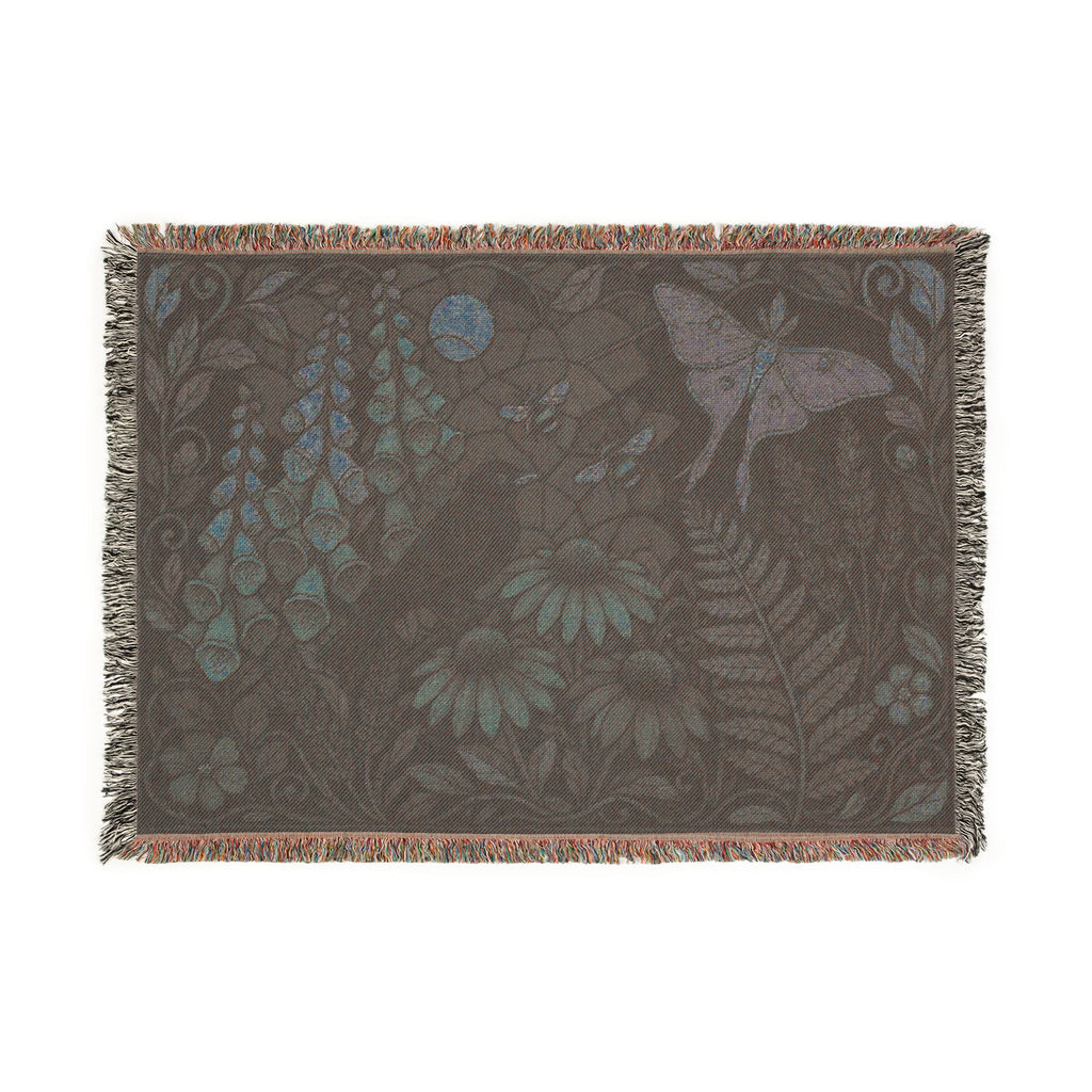Botanical Woven Throw Blanket, Stained Glass Wildflower Tapestry