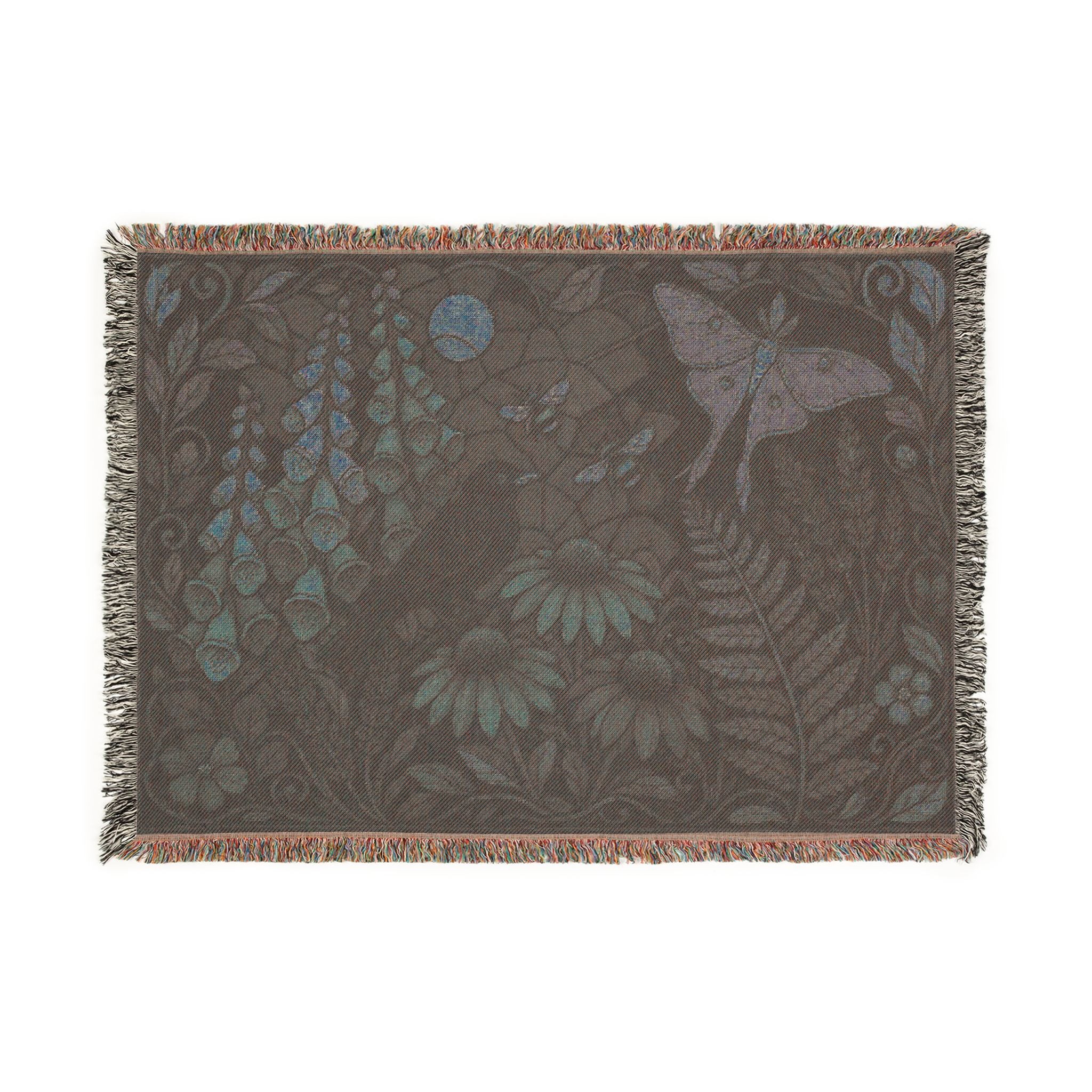 Botanical Woven Throw Blanket, Stained Glass Wildflower Tapestry