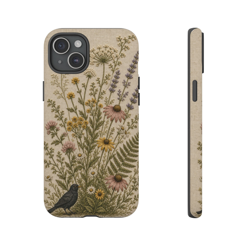 Floral Matte iPhone Case for iPhone 15–17, Embroidered Meadow