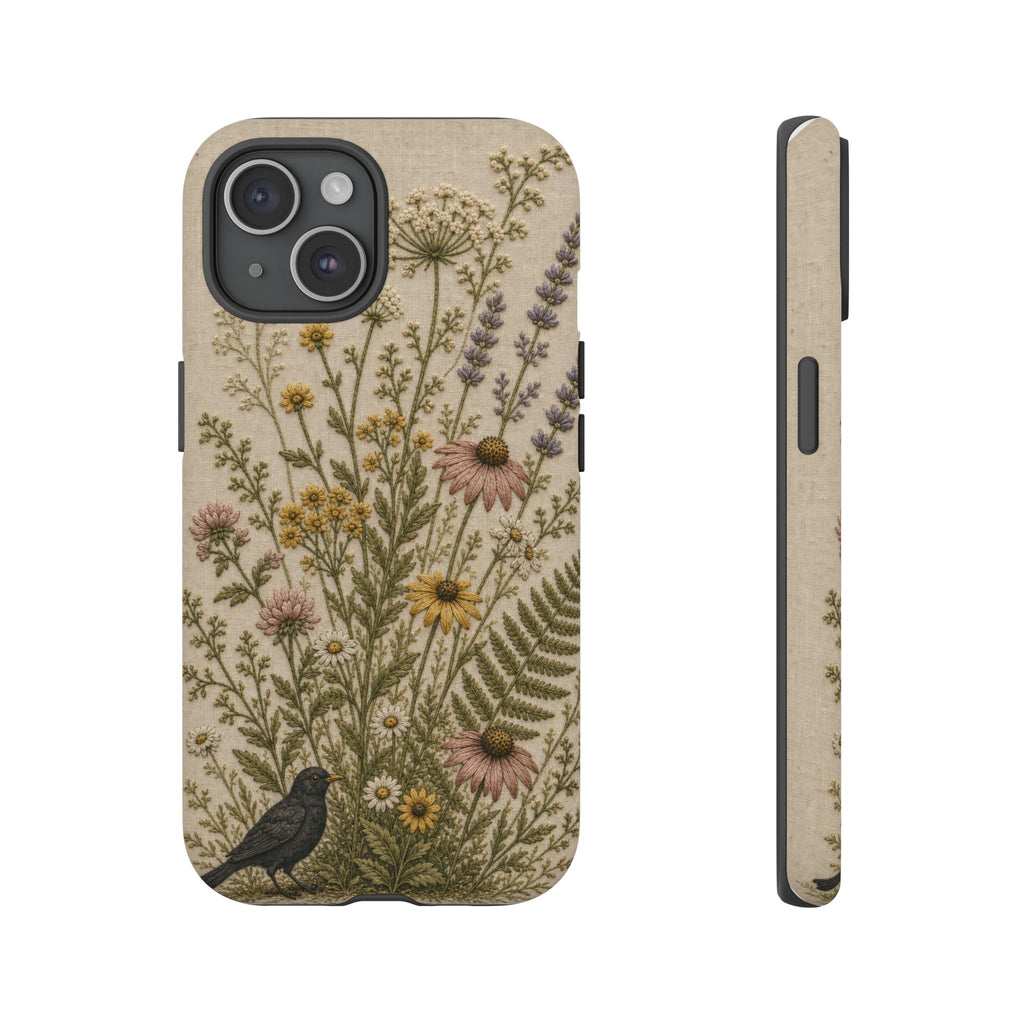 Floral Matte iPhone Case for iPhone 15–17, Embroidered Meadow