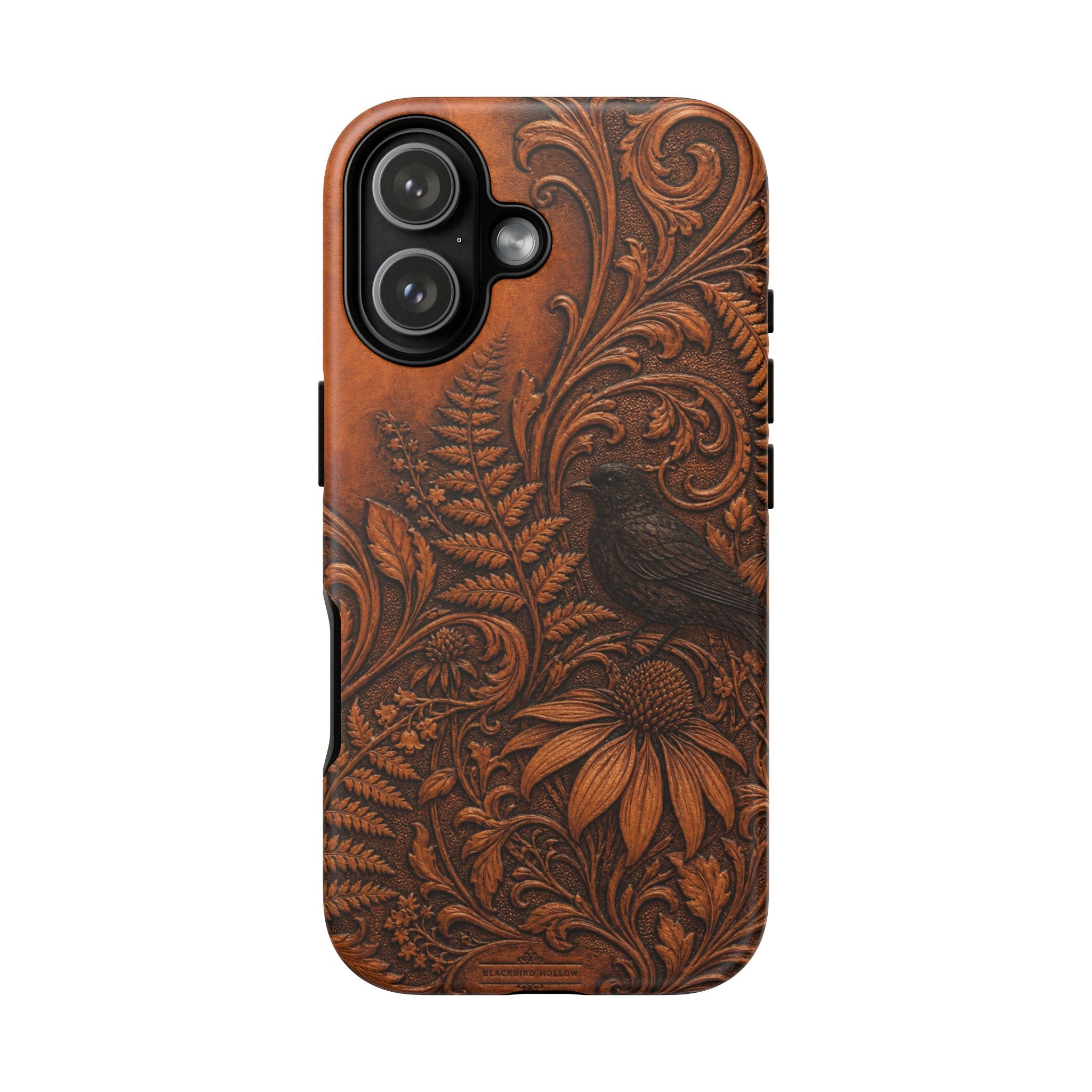 Floral Matte iPhone Case for iPhone 15–17, Tooled Leather Look