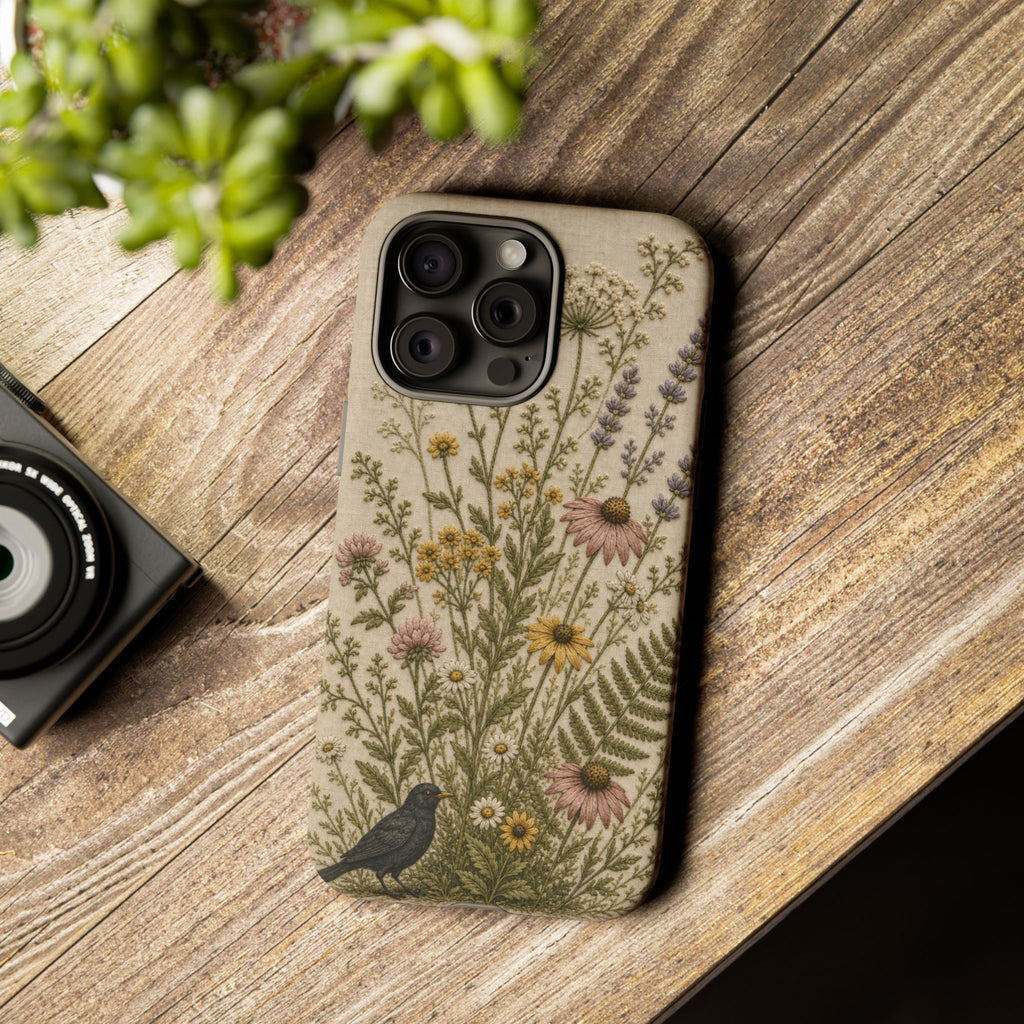 Floral Matte iPhone Case for iPhone 15–17, Embroidered Meadow