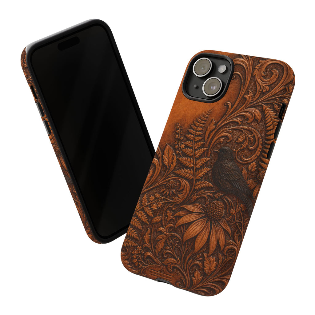 Floral Matte iPhone Case for iPhone 15–17, Tooled Leather Look