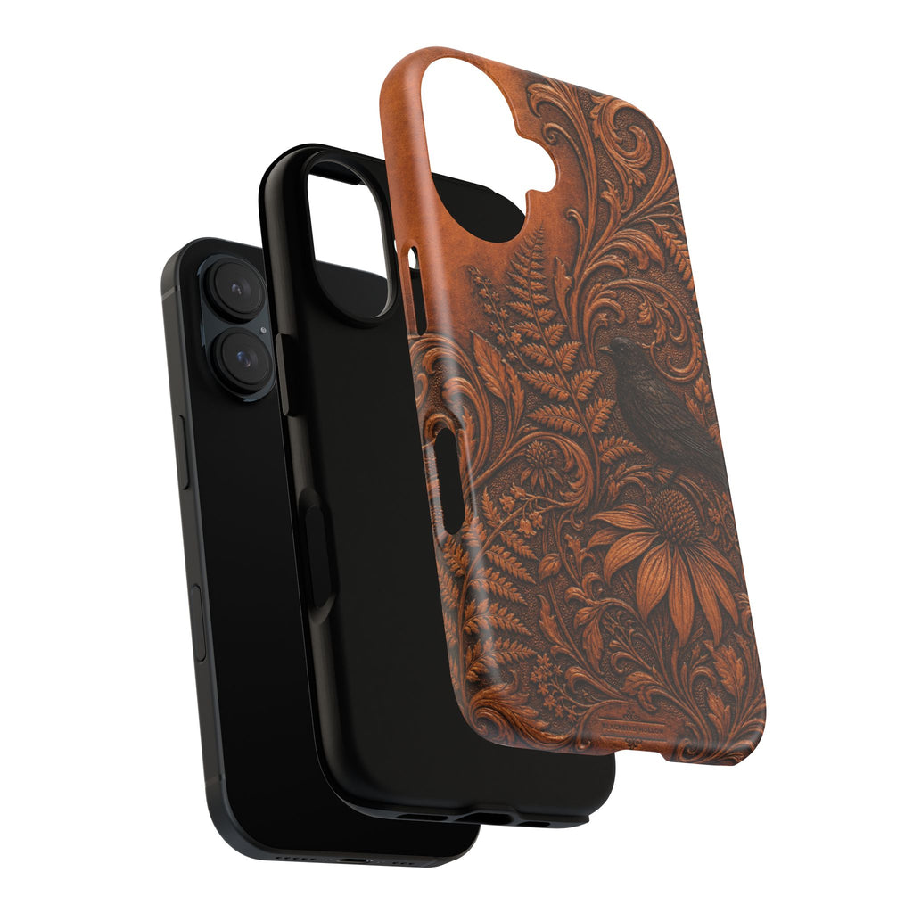 Floral Matte iPhone Case for iPhone 15–17, Tooled Leather Look
