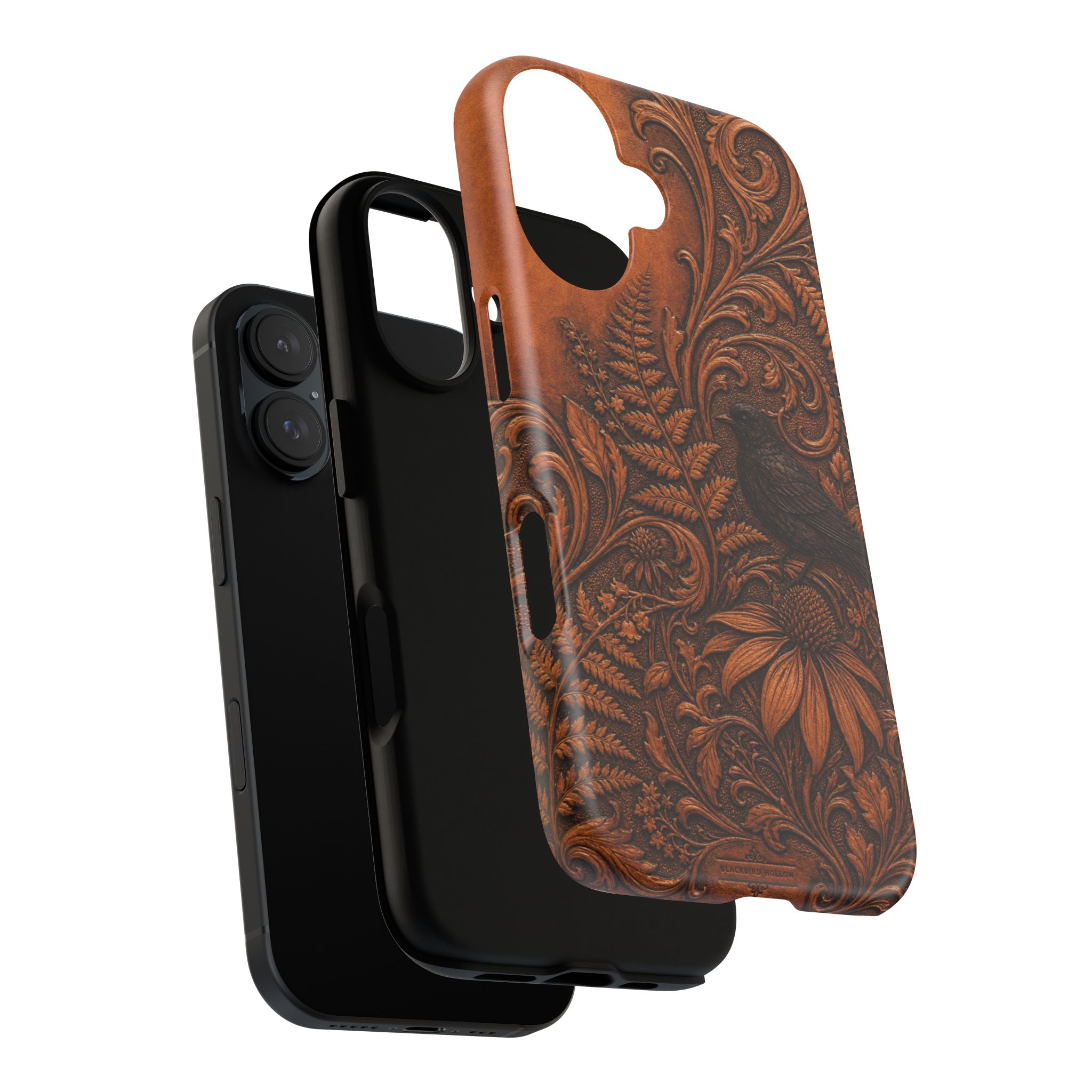 Floral Matte iPhone Case for iPhone 15–17, Tooled Leather Look