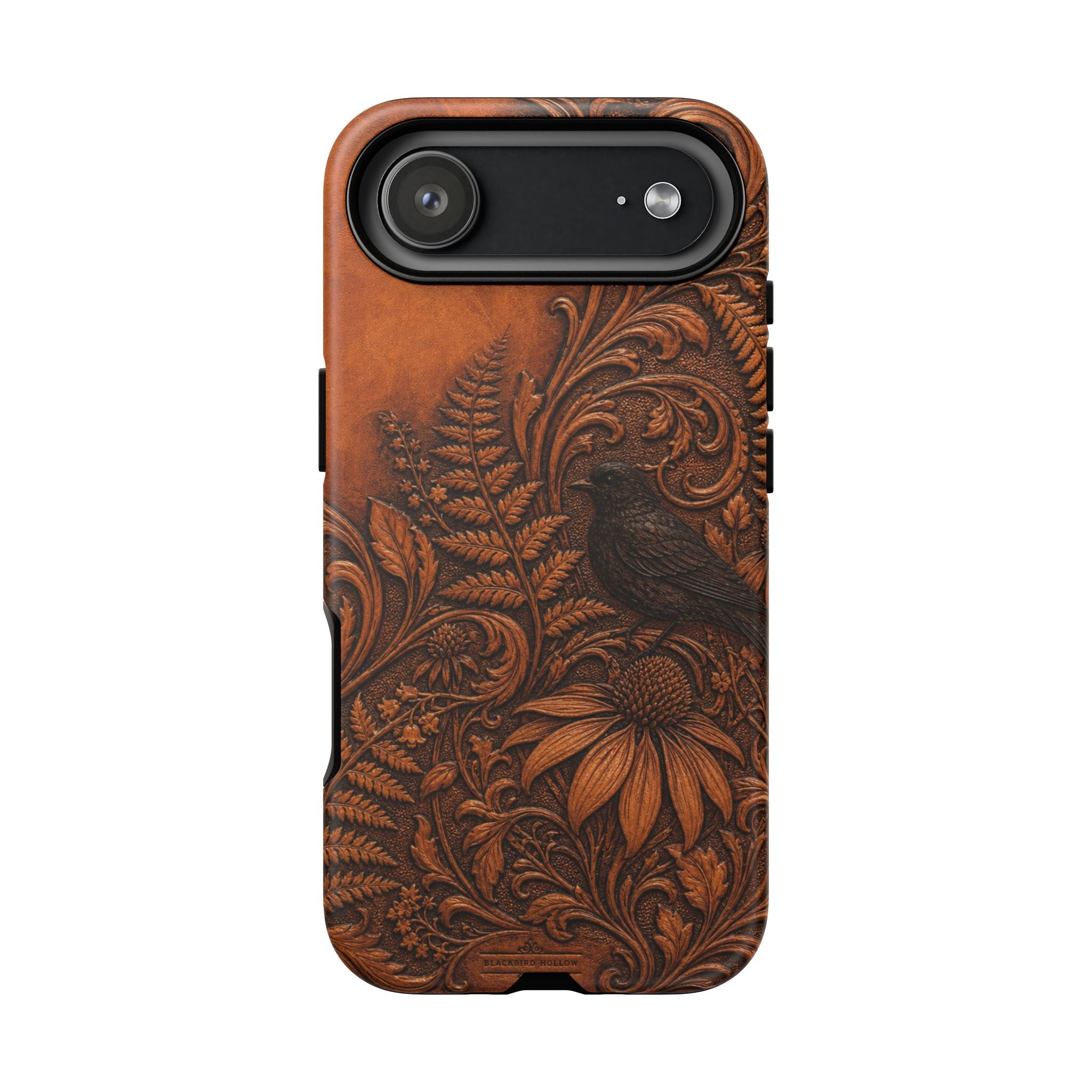 Floral Matte iPhone Case for iPhone 15–17, Tooled Leather Look