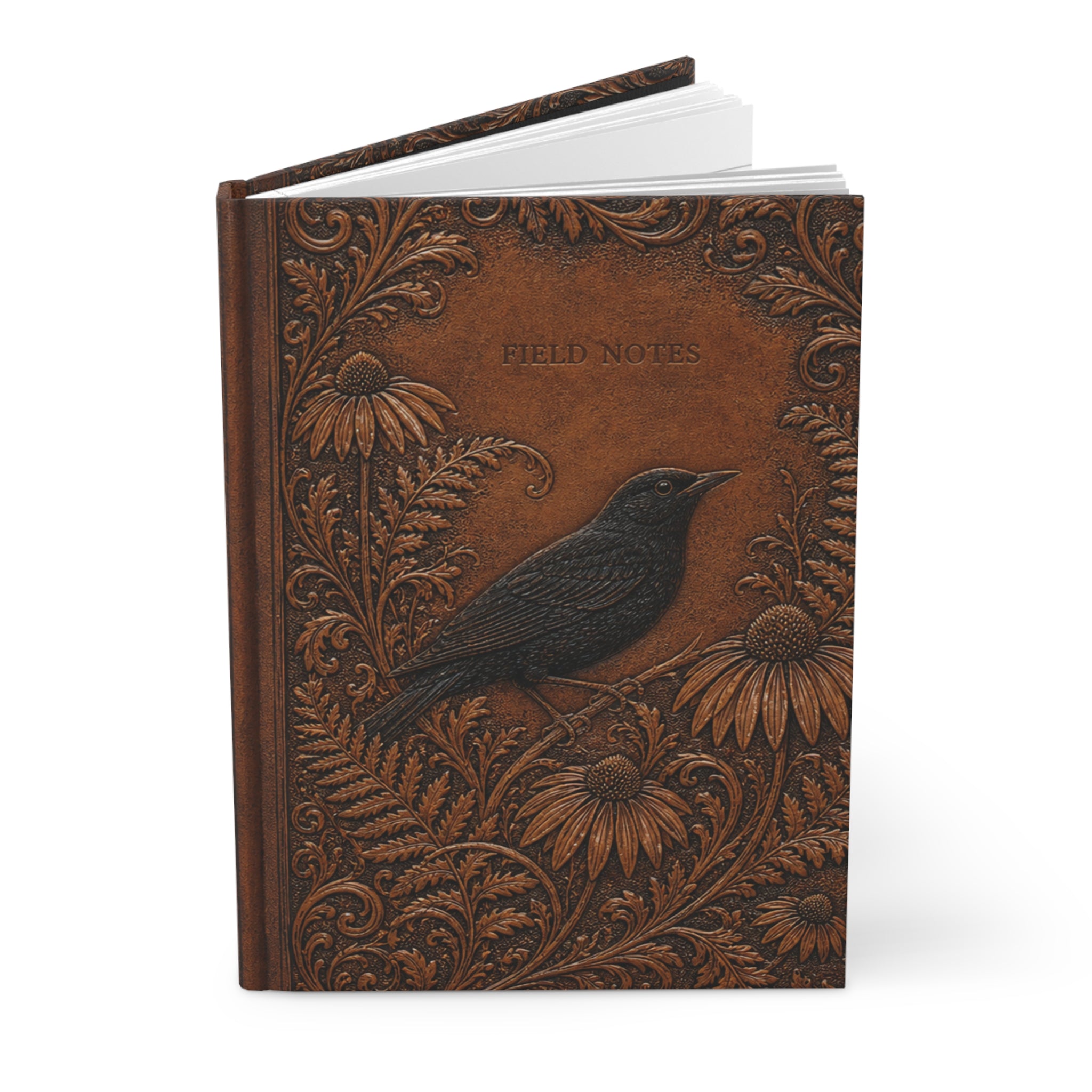 Botanical Hardcover Journal, Tooled Leather Look Field Notes