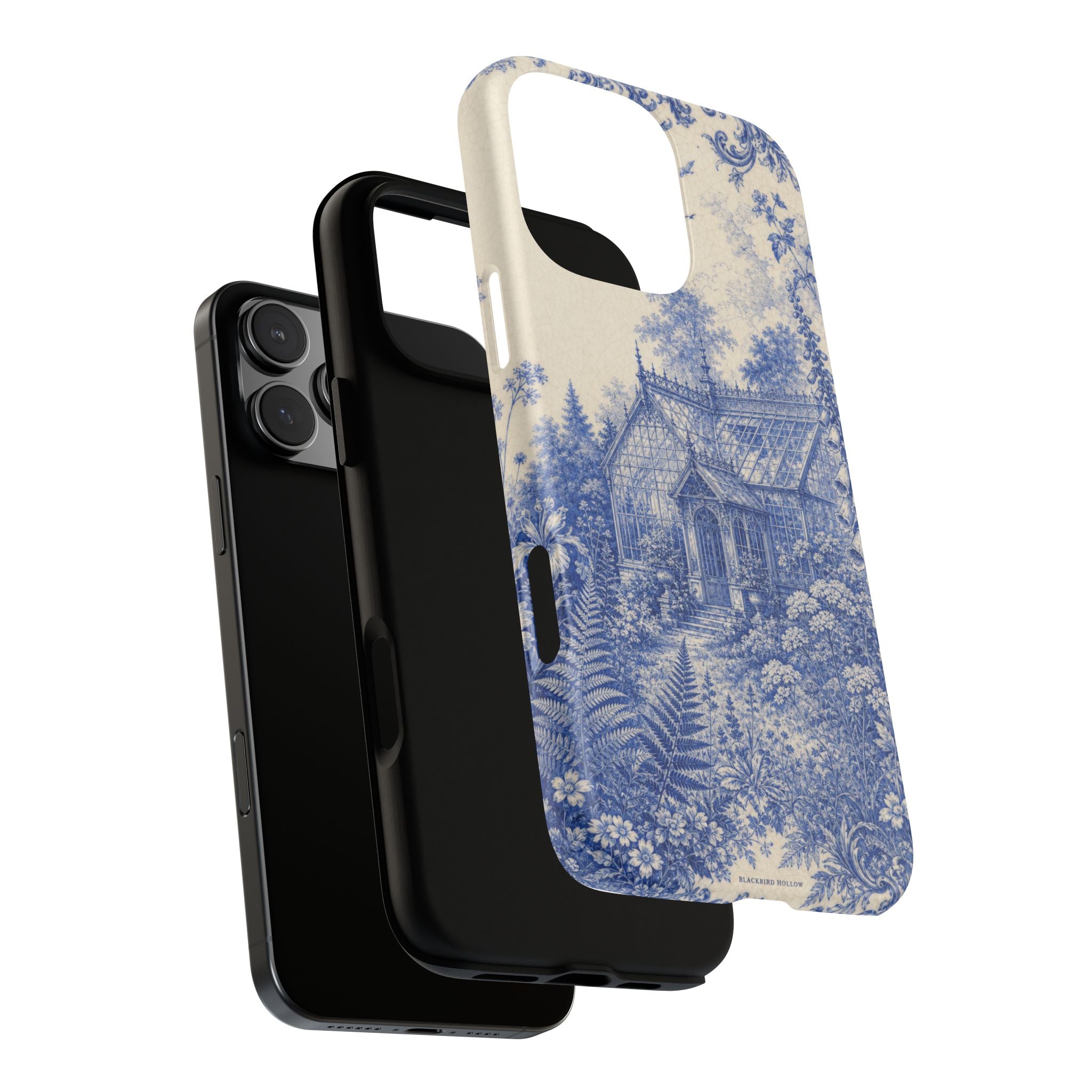 Blue Botanical iPhone Case for iPhone 15–17, Cobalt Greenhouse
