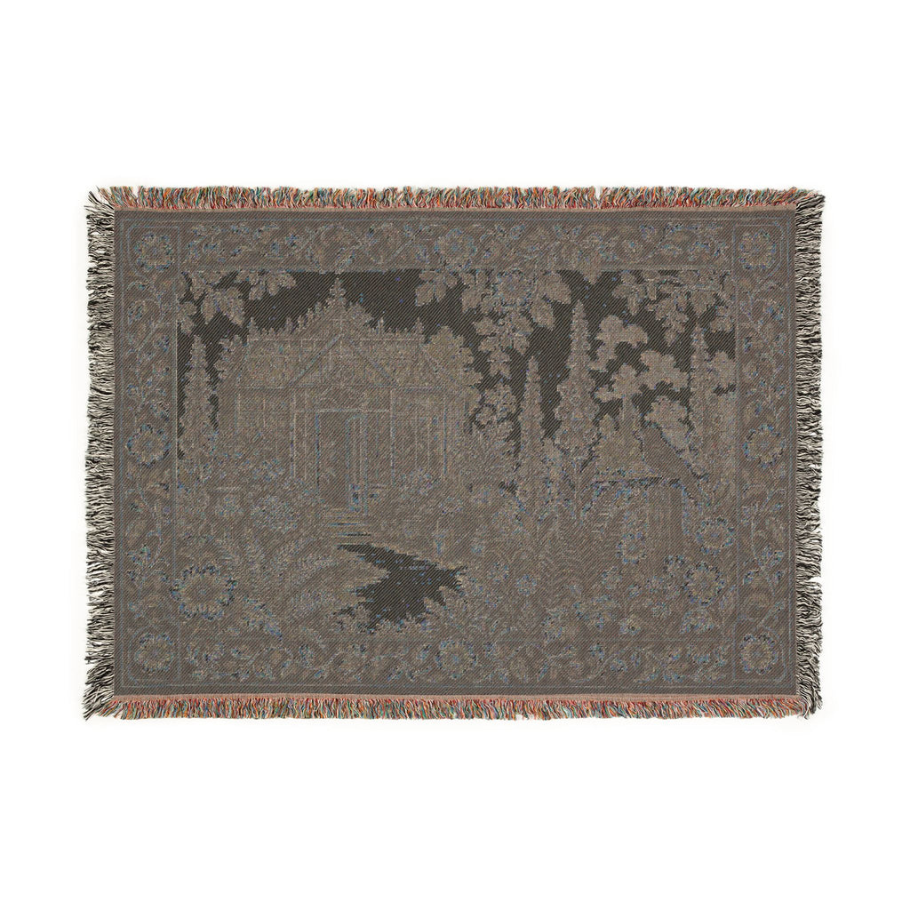 Blue Floral Woven Throw Blanket, Cobalt Greenhouse Tapestry