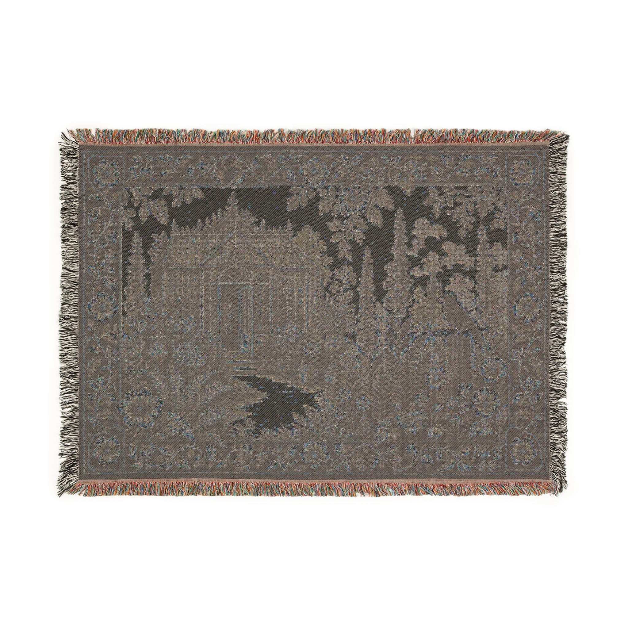 Blue Floral Woven Throw Blanket, Cobalt Greenhouse Tapestry