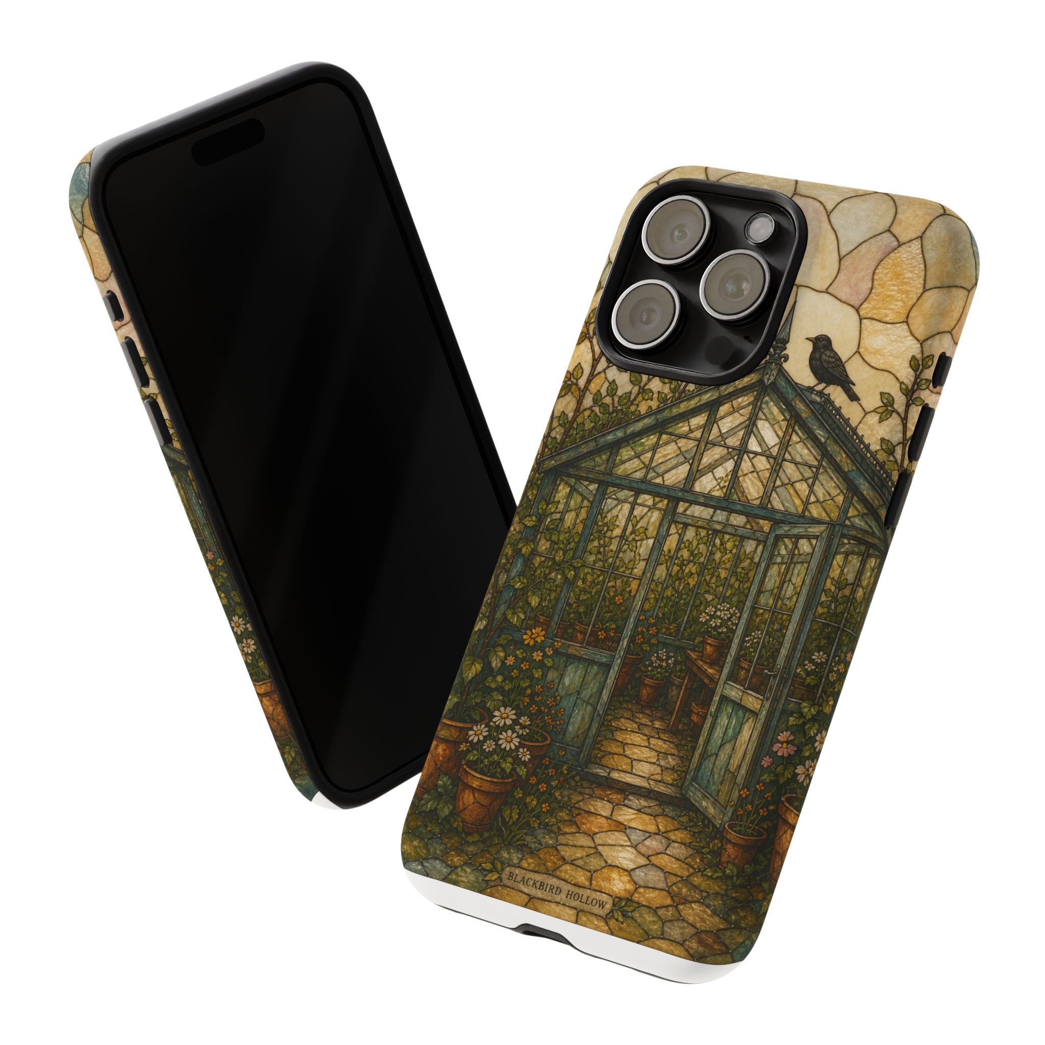 Stained Glass iPhone Case for iPhone 15–17, Botanical Greenhouse