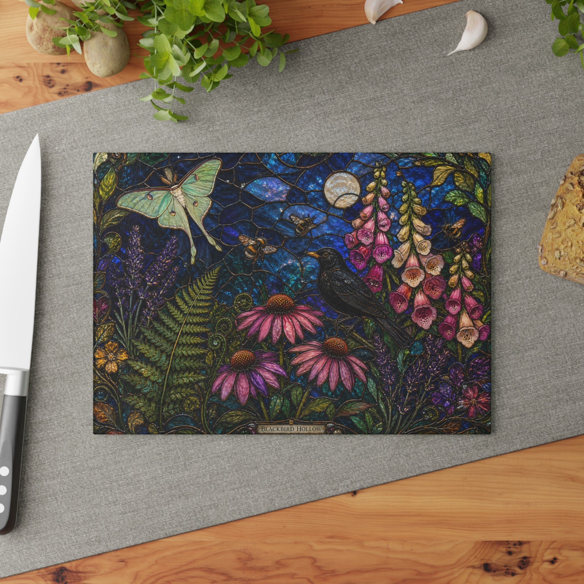 Stained Glass Cutting Board, Wildflower Garden Kitchen Decor