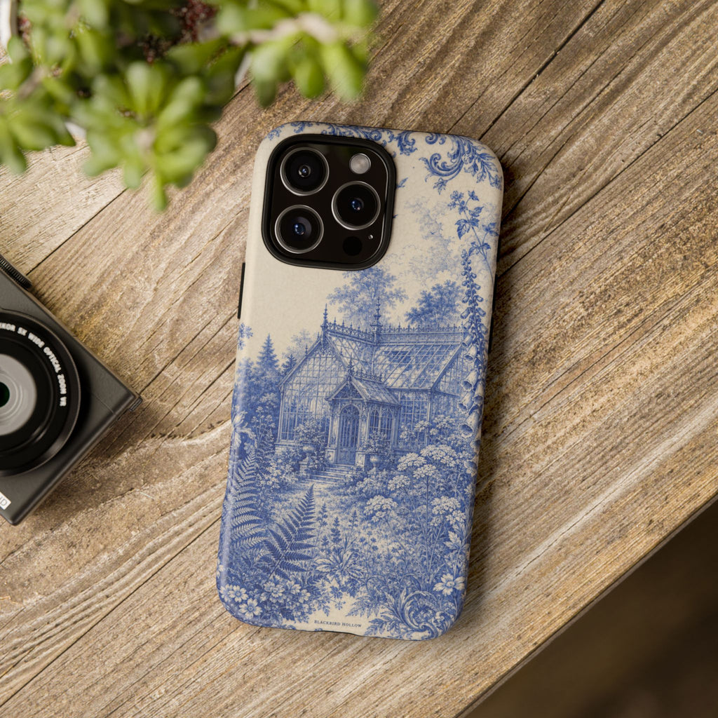 Blue Botanical iPhone Case for iPhone 15–17, Cobalt Greenhouse