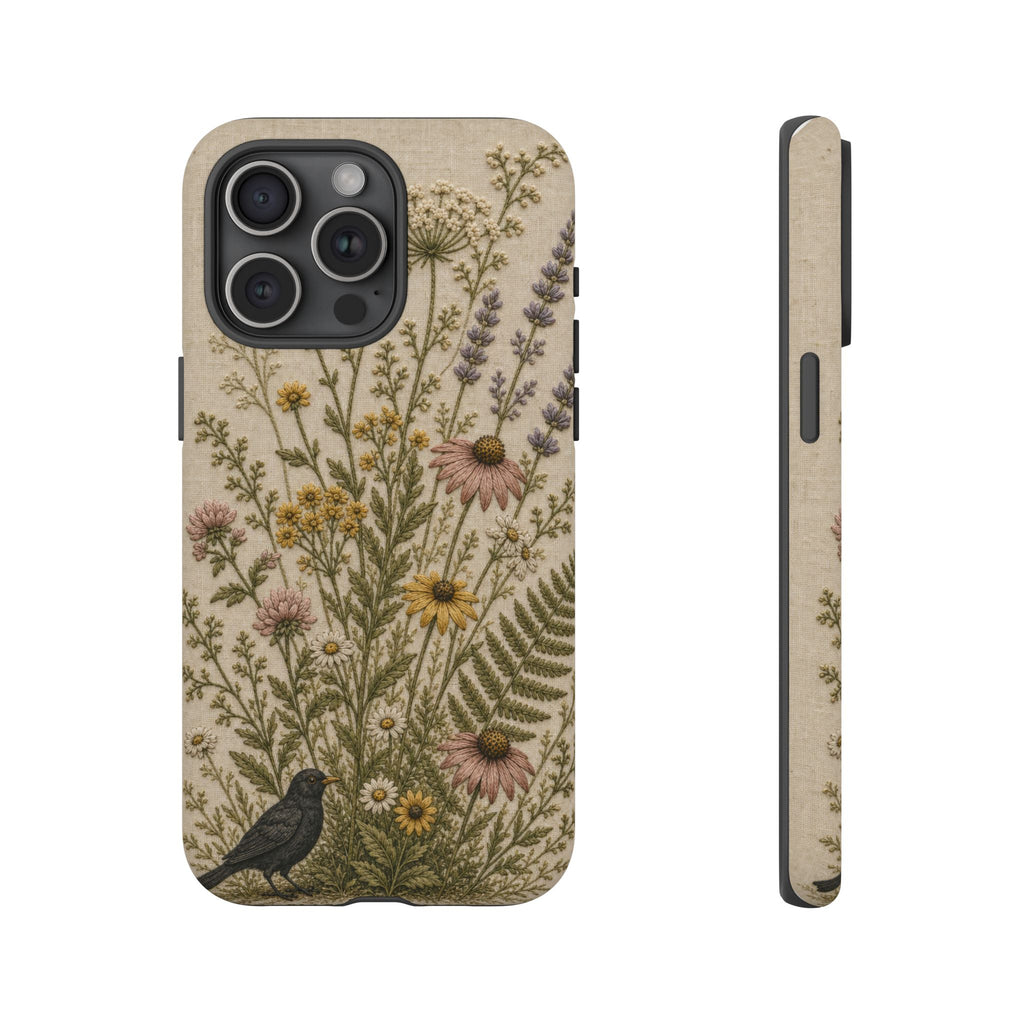Floral Matte iPhone Case for iPhone 15–17, Embroidered Meadow