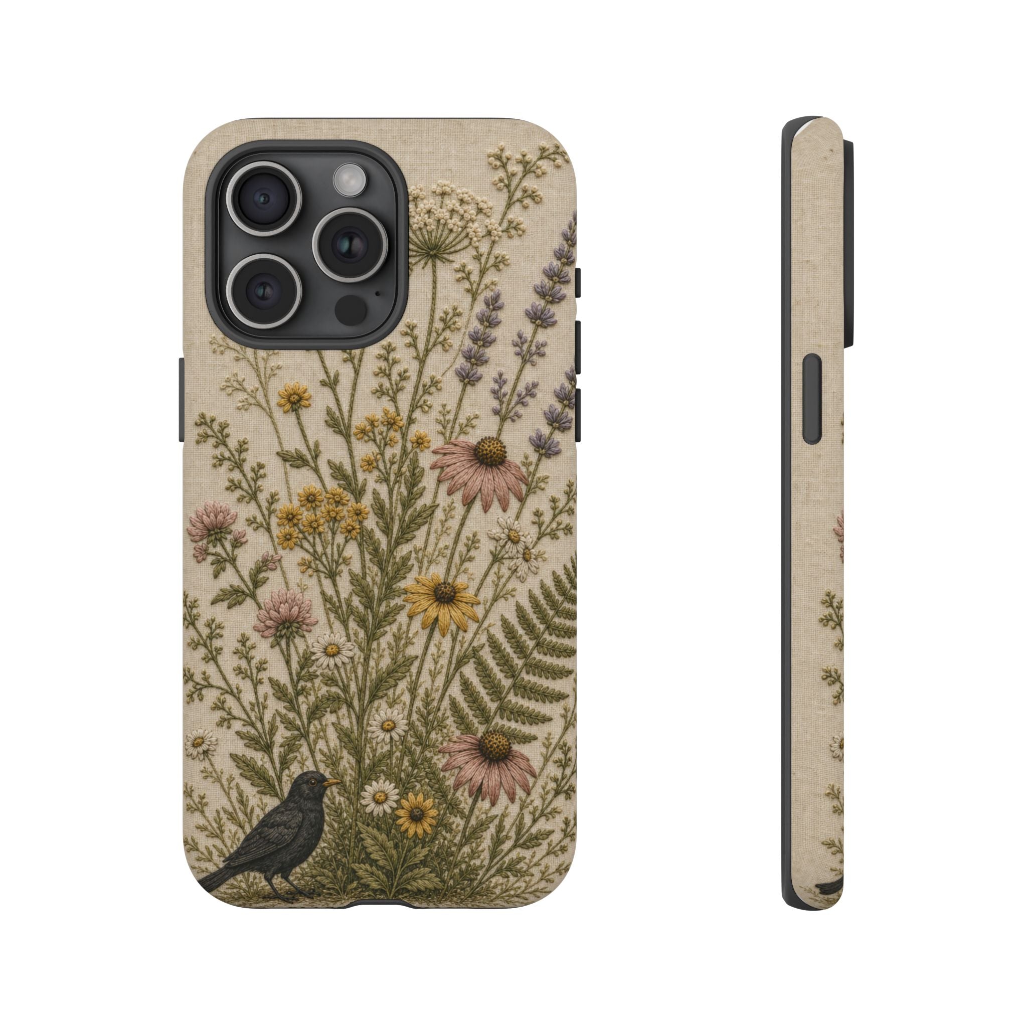 Floral Matte iPhone Case for iPhone 15–17, Embroidered Meadow