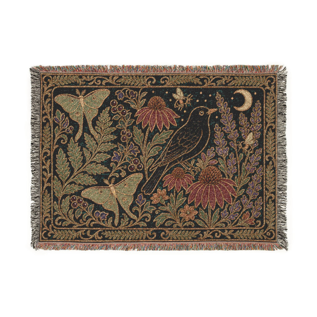 Botanical Woven Throw Blanket, Cloisonné Night Garden Tapestry