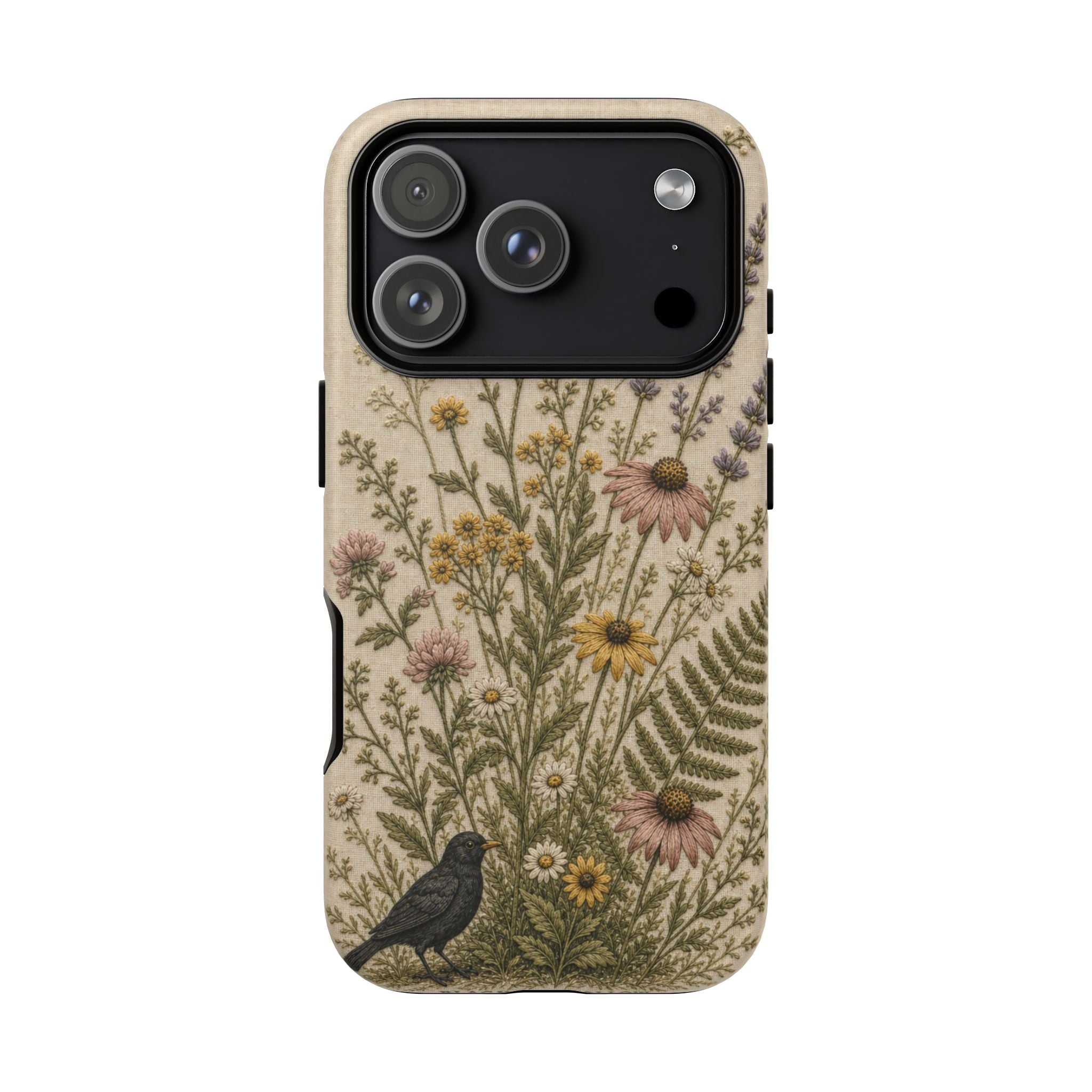 Floral Matte iPhone Case for iPhone 15–17, Embroidered Meadow