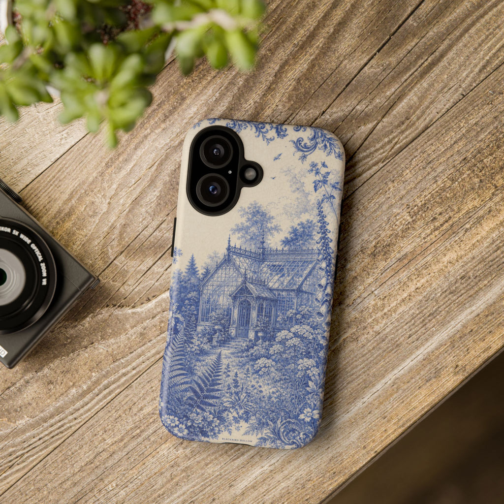 Blue Botanical iPhone Case for iPhone 15–17, Cobalt Greenhouse