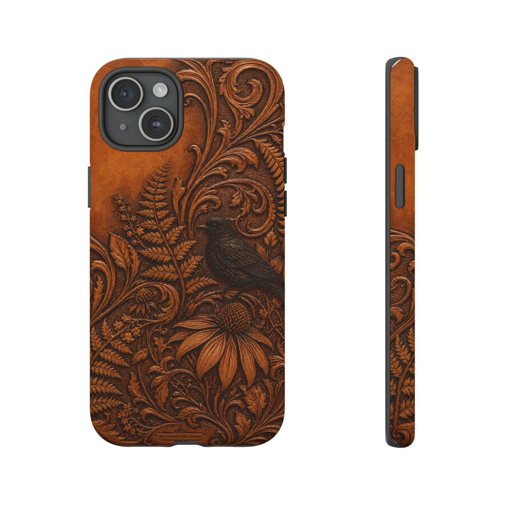 Floral Matte iPhone Case for iPhone 15–17, Tooled Leather Look