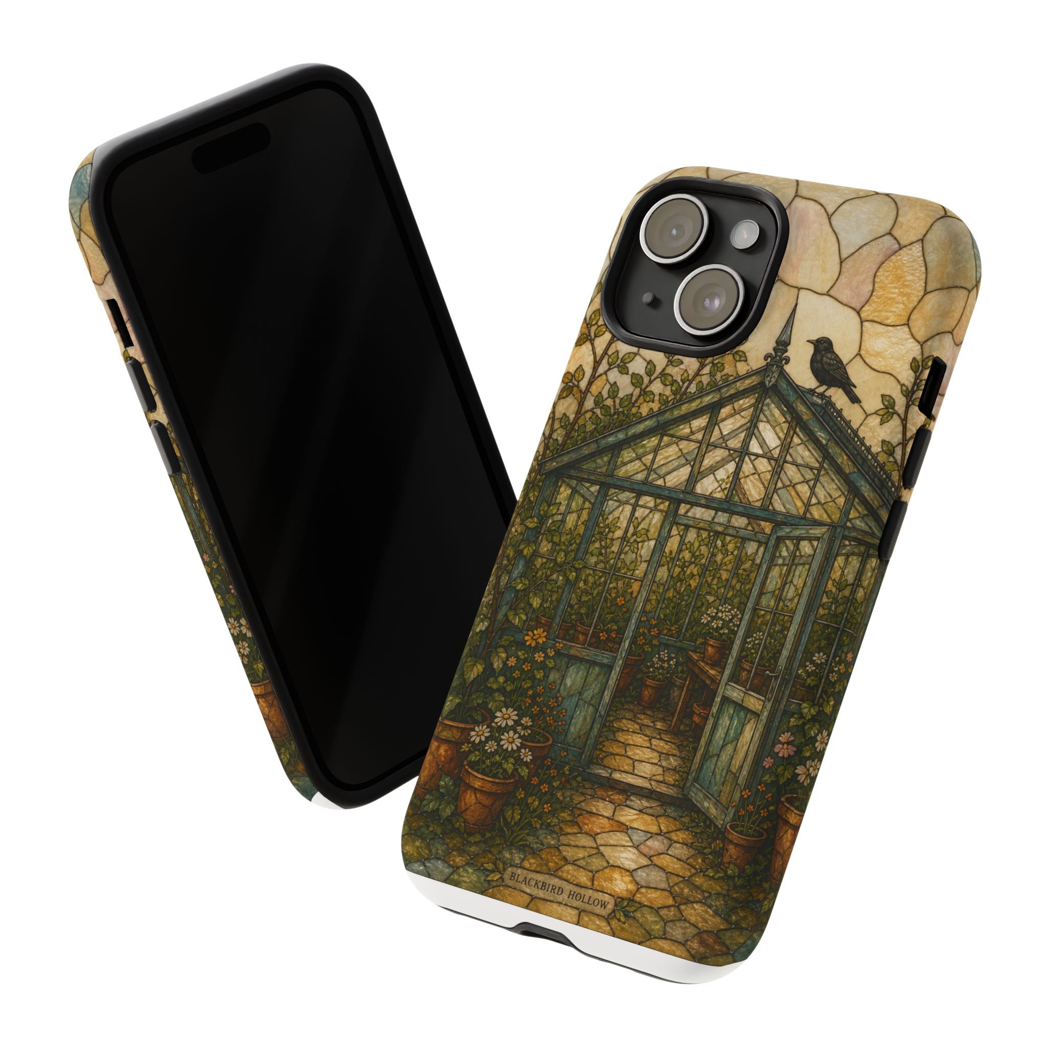 Stained Glass iPhone Case for iPhone 15–17, Botanical Greenhouse