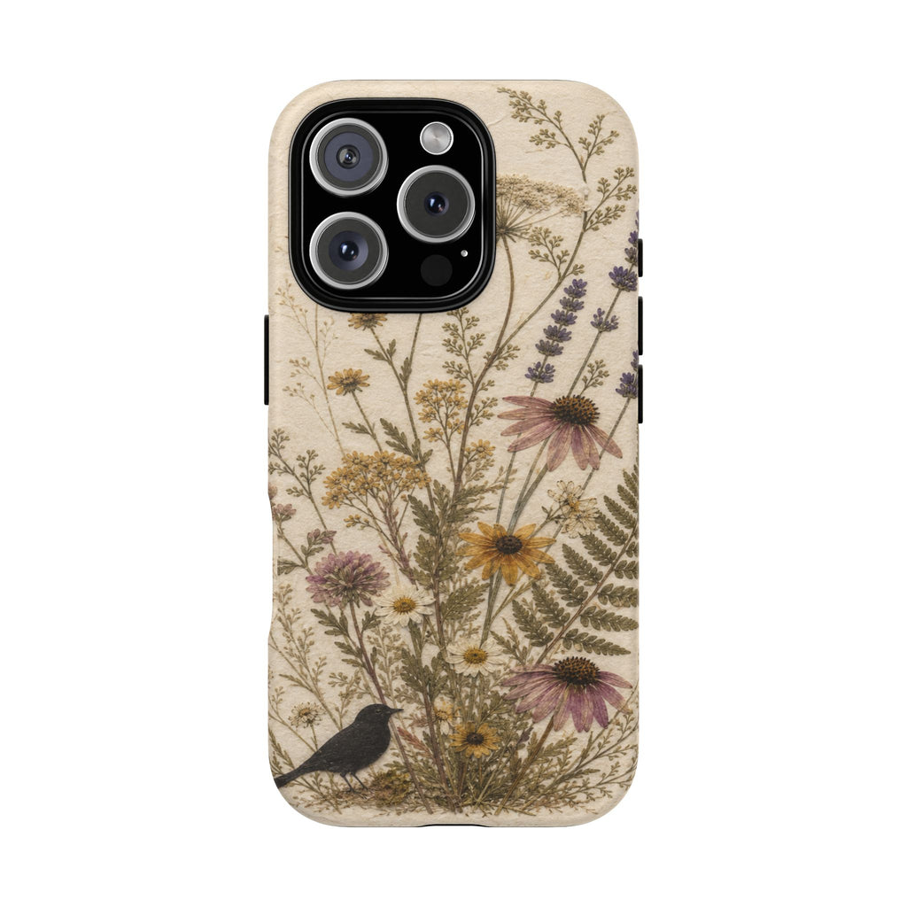 Pressed Flower iPhone Case for iPhone 15–17, Wildflower Herbarium