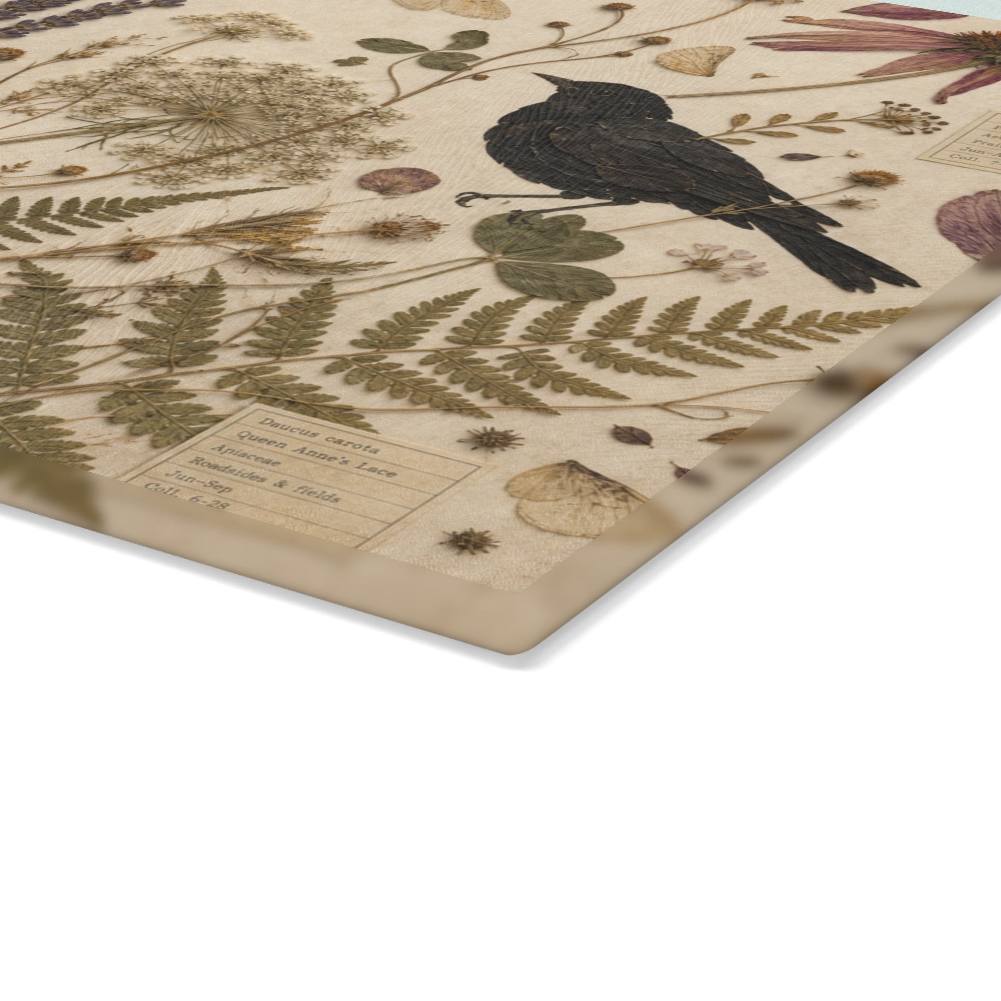 Botanical Glass Cutting Board, Pressed Wildflower Herbarium Design