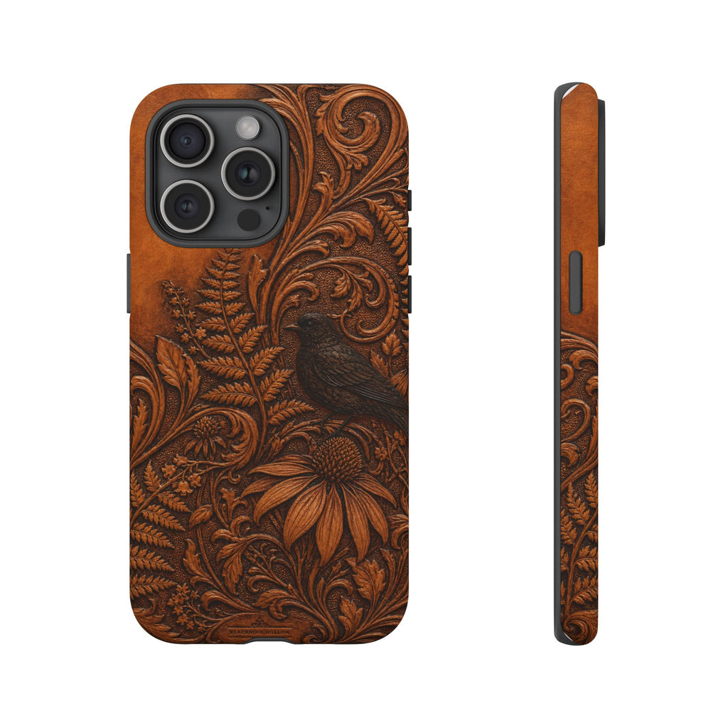 Floral Matte iPhone Case for iPhone 15–17, Tooled Leather Look