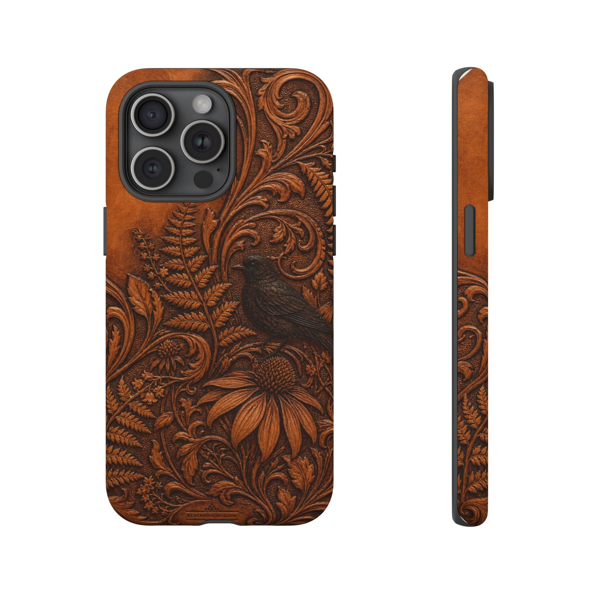 Floral Matte iPhone Case for iPhone 15–17, Tooled Leather Look