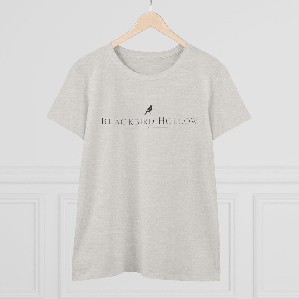 Blackbird Hollow Women's Tee — Minimal Script Logo Cotton Shirt