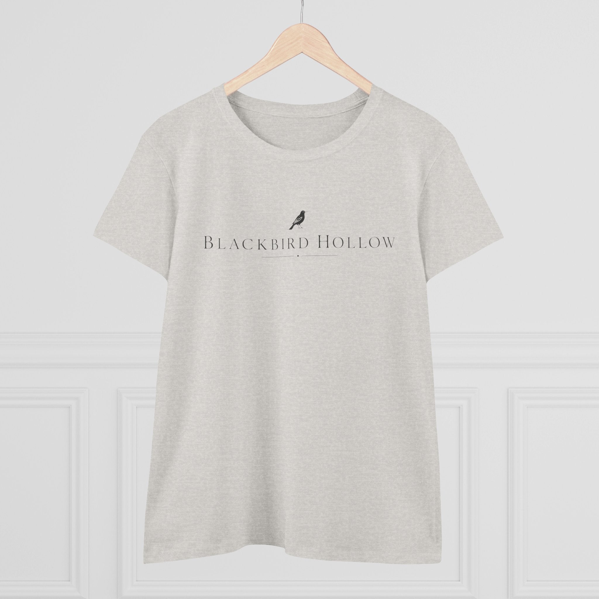 Blackbird Hollow Women's Tee — Minimal Script Logo Cotton Shirt