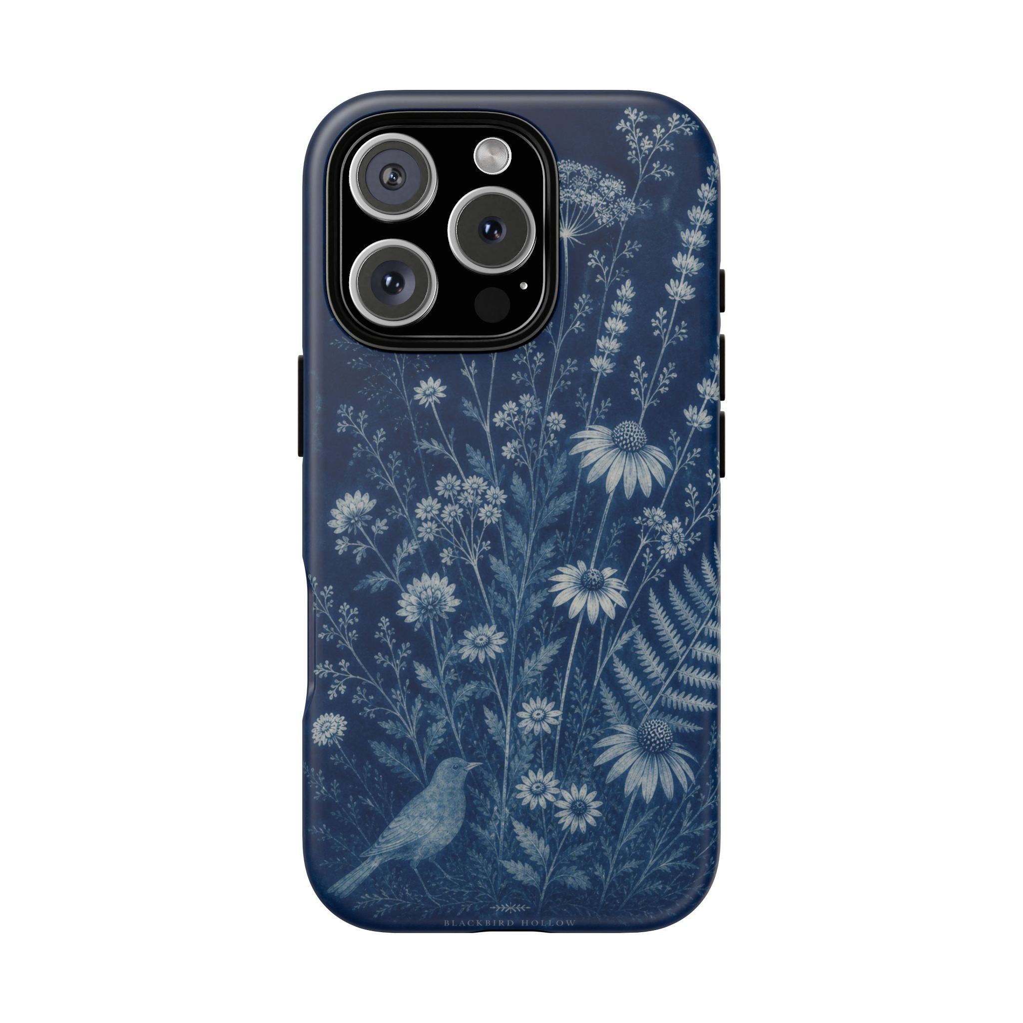 Blue Botanical iPhone Case for iPhone 15–17, Cyanotype Wildflowers