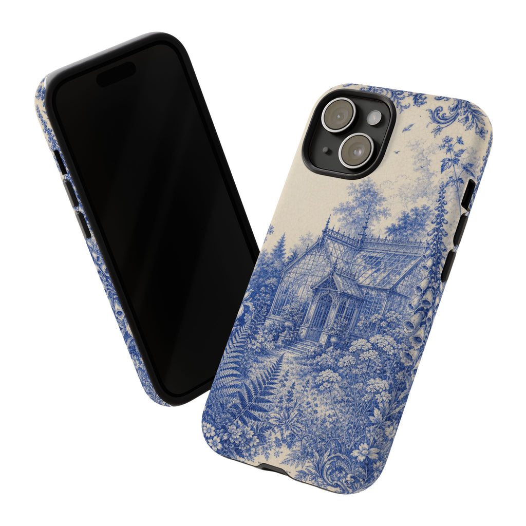 Blue Botanical iPhone Case for iPhone 15–17, Cobalt Greenhouse