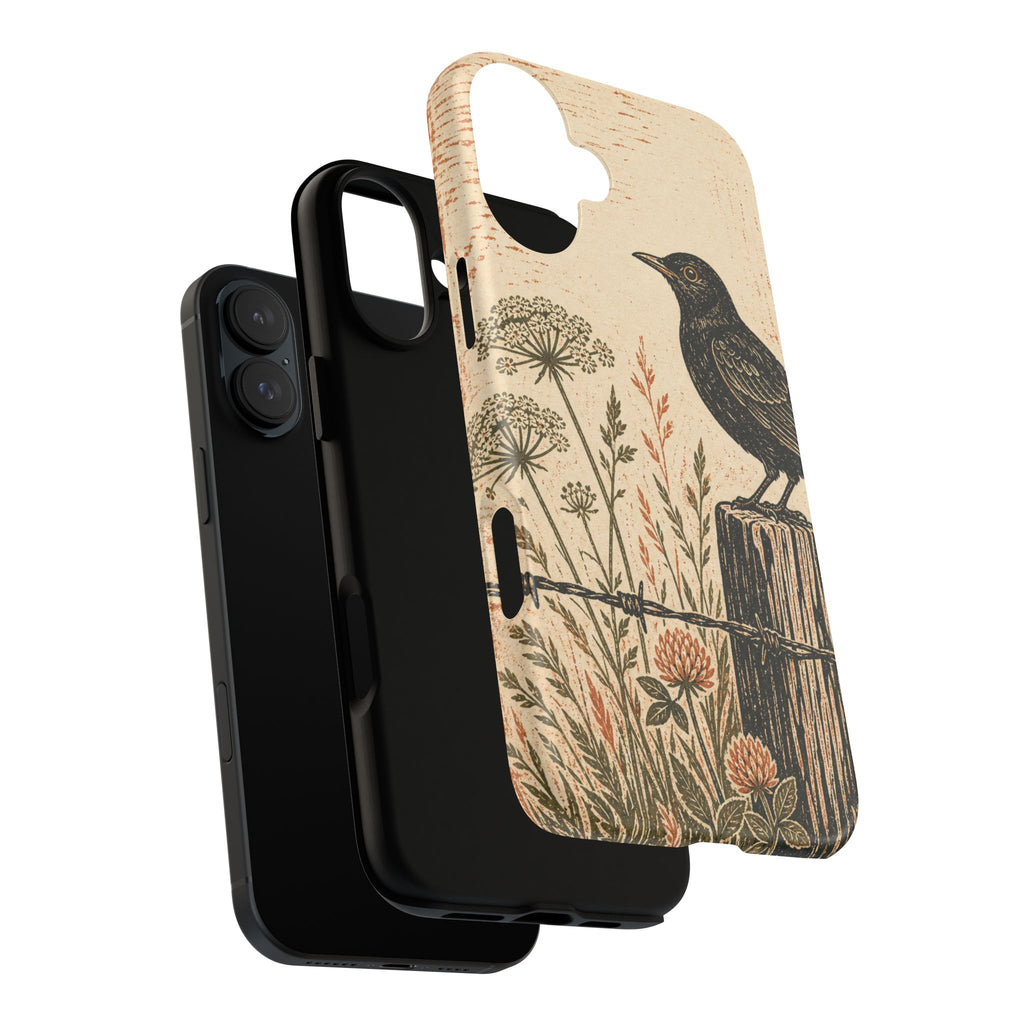 Rustic Matte iPhone Case for iPhone 15–17, Blackbird Linocut