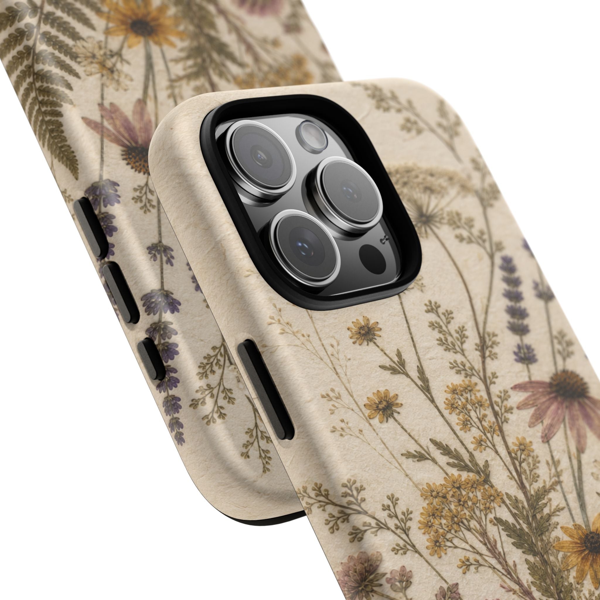 Pressed Flower iPhone Case for iPhone 15–17, Wildflower Herbarium