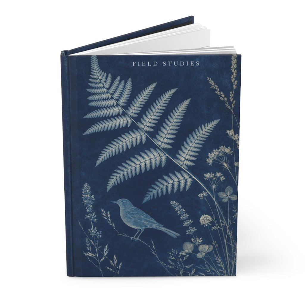 Blue Botanical Hardcover Journal, Cyanotype Wildflower Notebook
