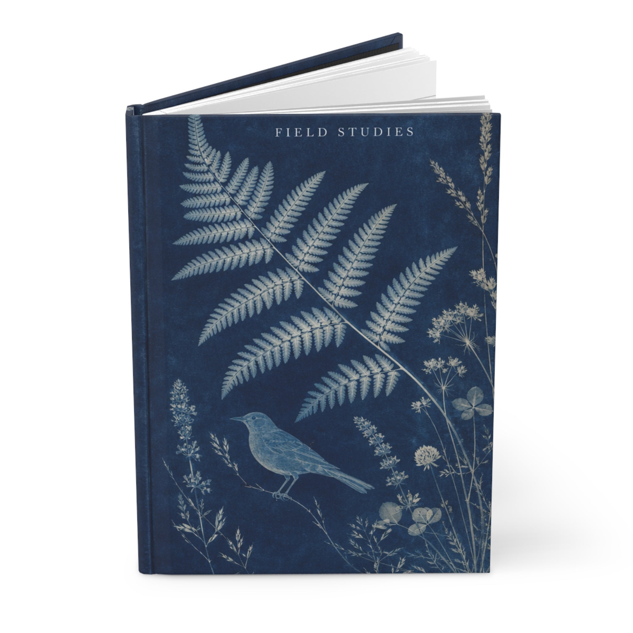 Blue Botanical Hardcover Journal, Cyanotype Wildflower Notebook