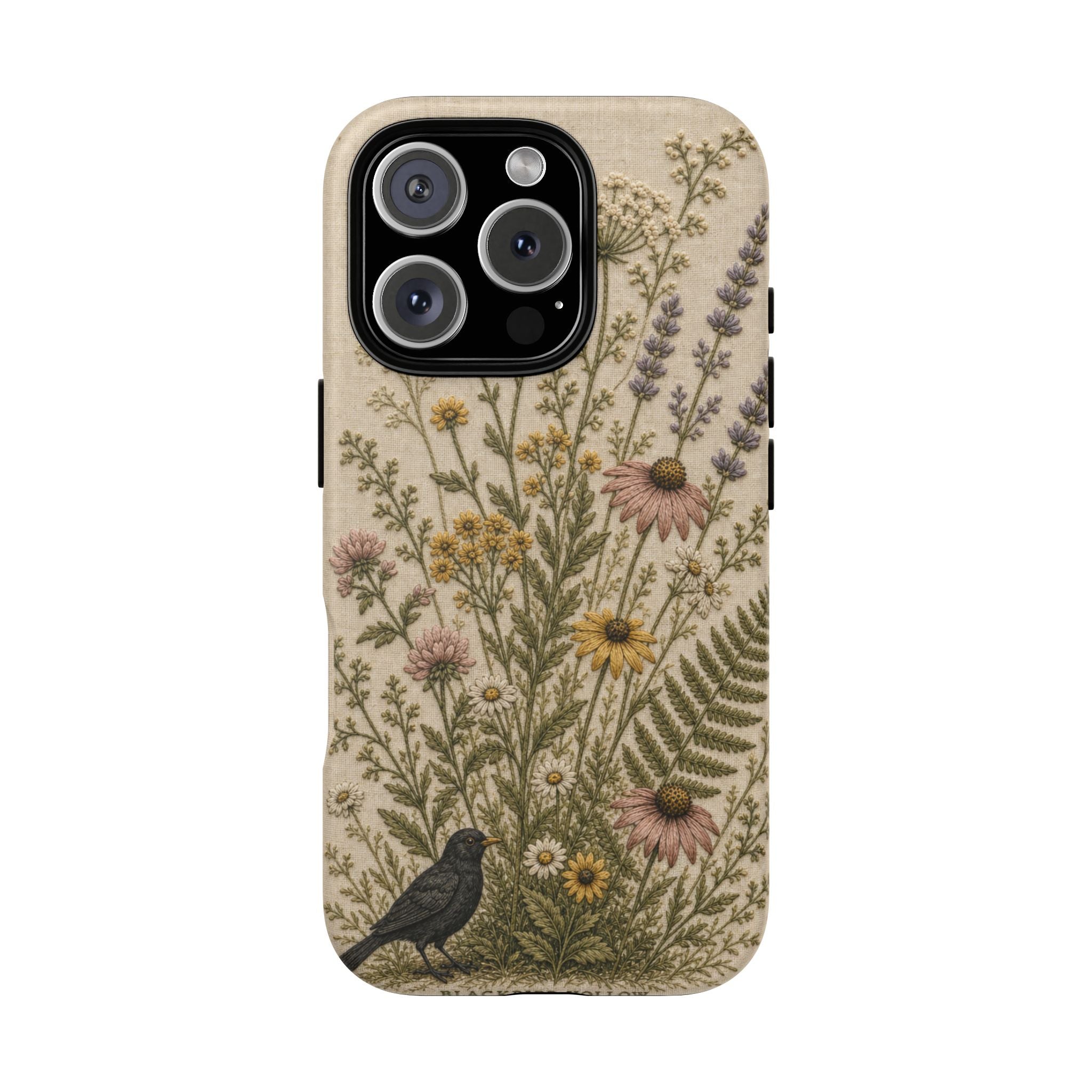 Floral Matte iPhone Case for iPhone 15–17, Embroidered Meadow
