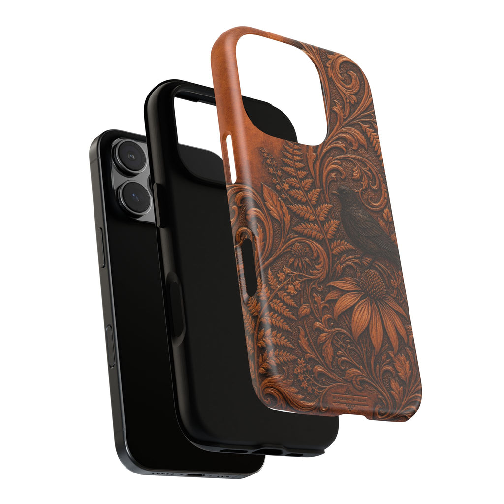 Floral Matte iPhone Case for iPhone 15–17, Tooled Leather Look