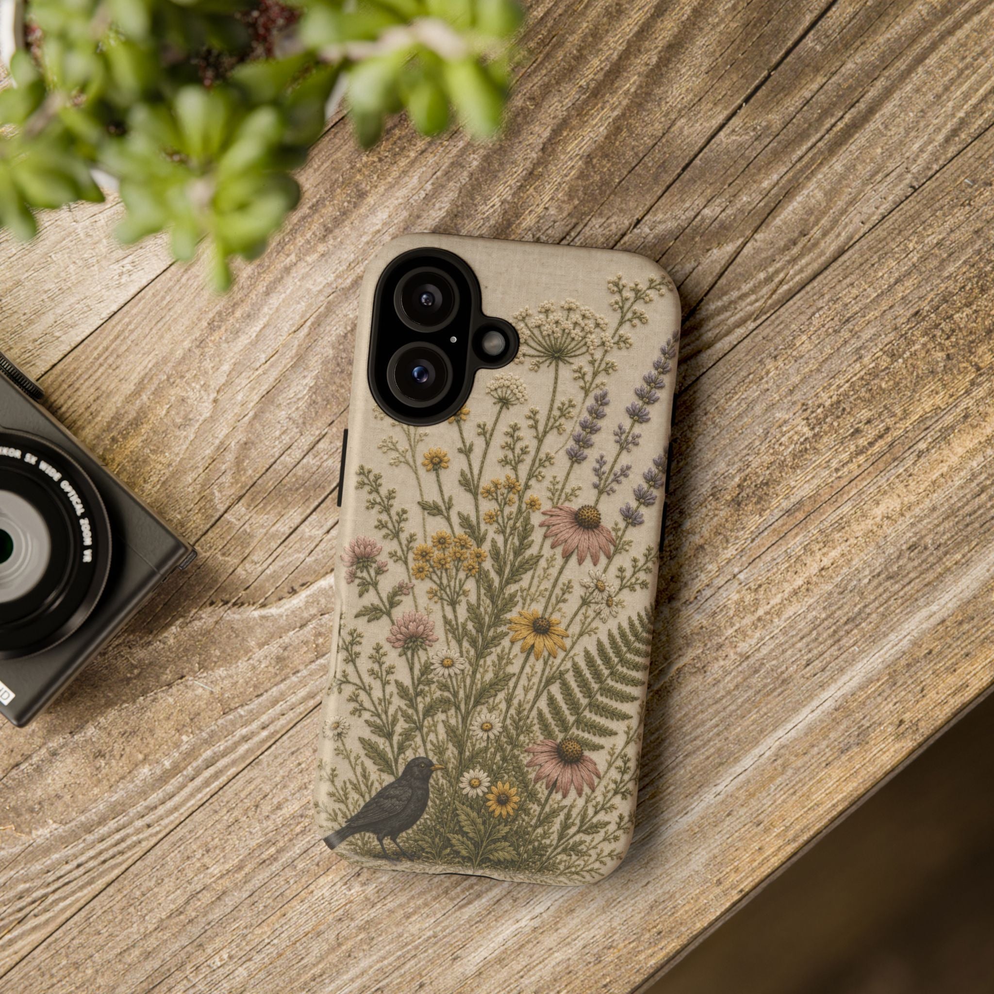 Floral Matte iPhone Case for iPhone 15–17, Embroidered Meadow