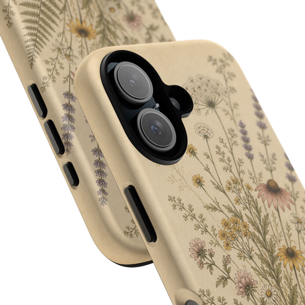 Vintage Botanical iPhone Case for iPhone 15–17, Wildflower Meadow