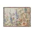 Silk Ribbon Meadow Woven Cotton Blanket, Floral Wedding Throw, 60 x 80