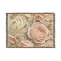 Porcelain Rose Cameo Woven Cotton Blanket, Floral Wedding Throw, 60 x 80