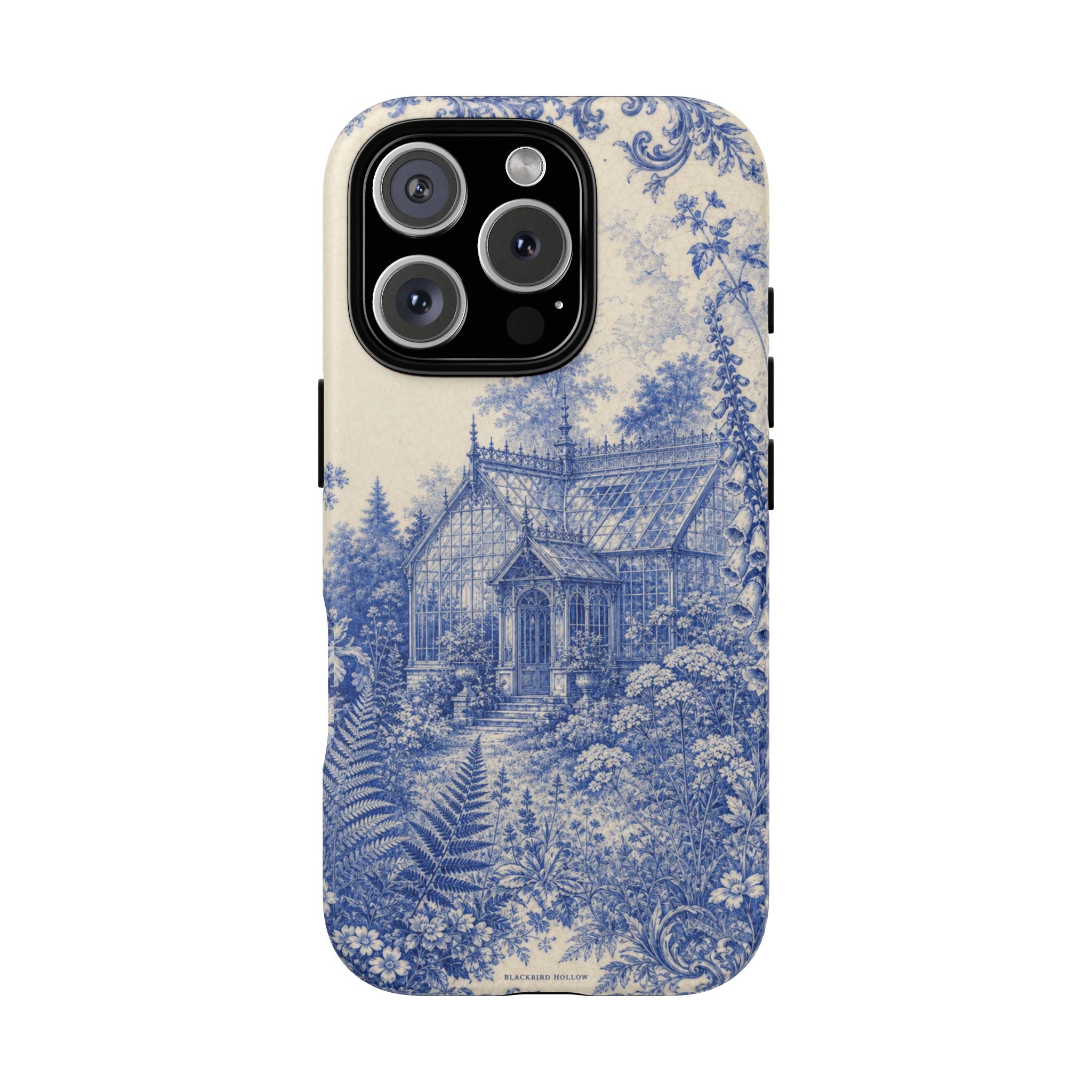 Blue Botanical iPhone Case for iPhone 15–17, Cobalt Greenhouse